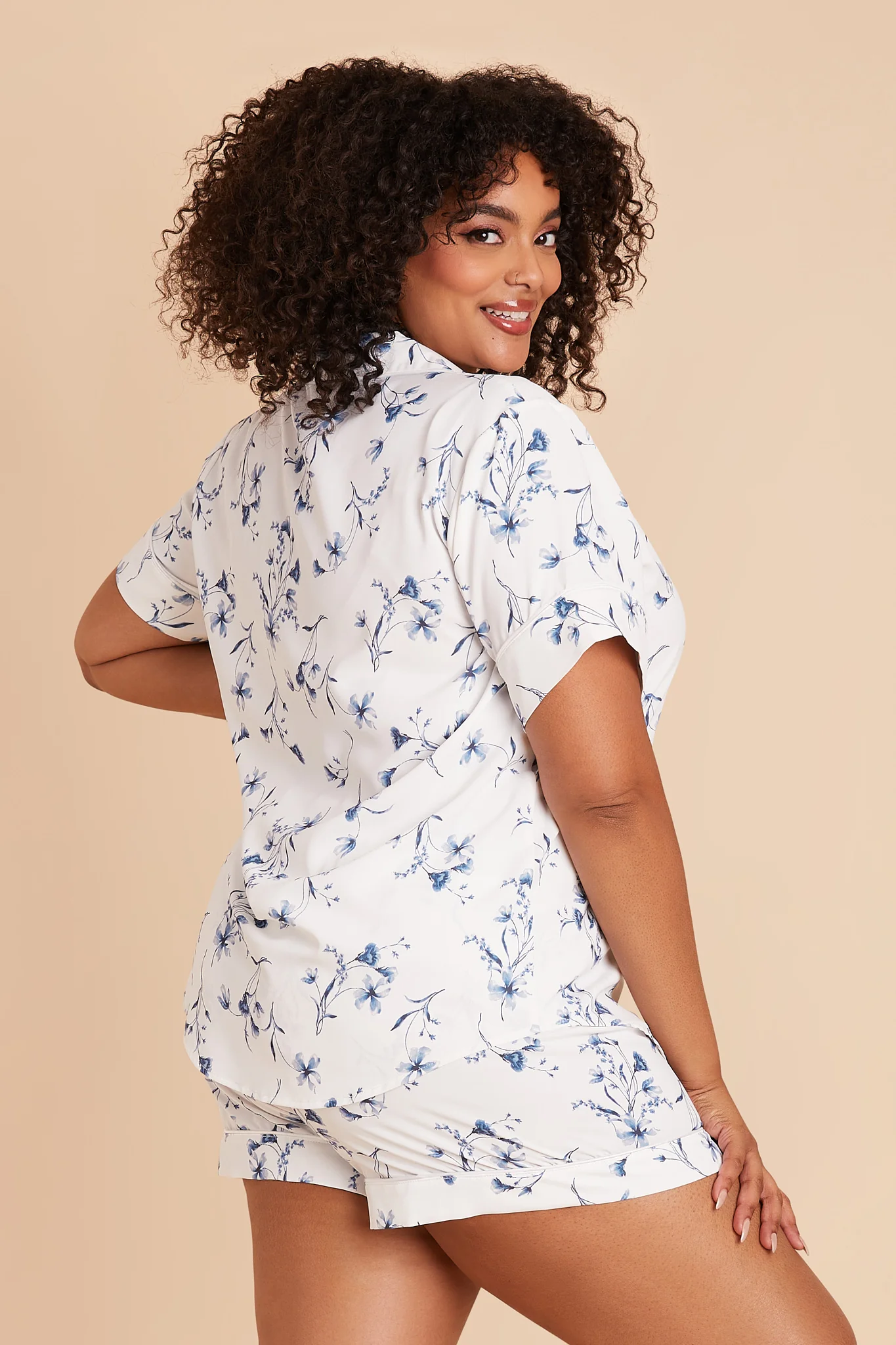 Jonny Matte Satin Pajama Set - Blue Le Fleur - Image 12