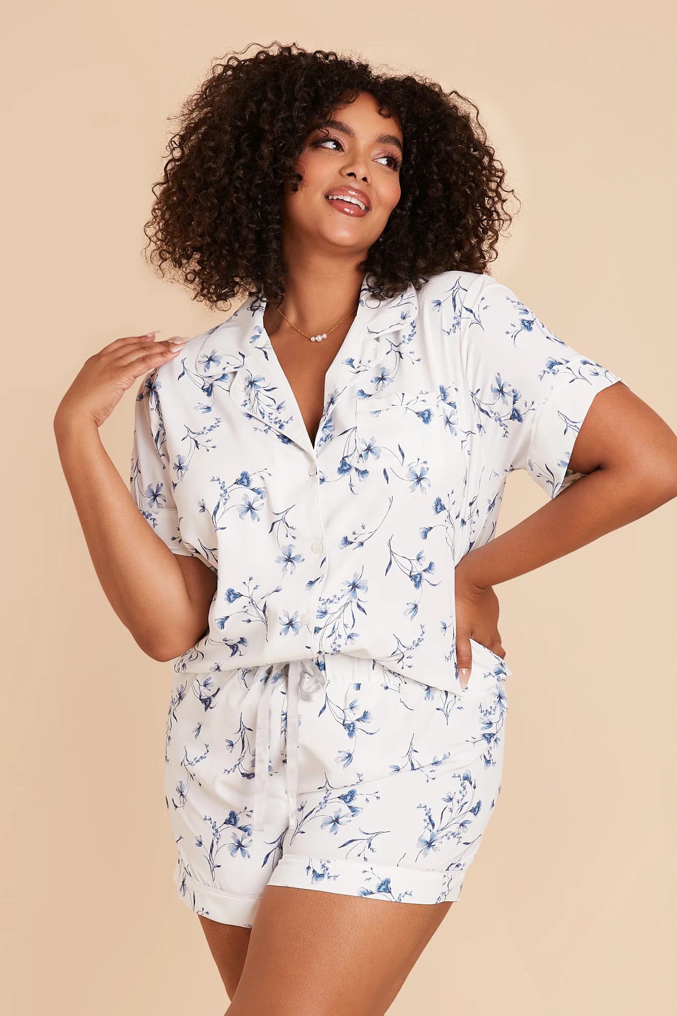 Jonny Matte Satin Pajama Set - Blue Le Fleur - Image 2