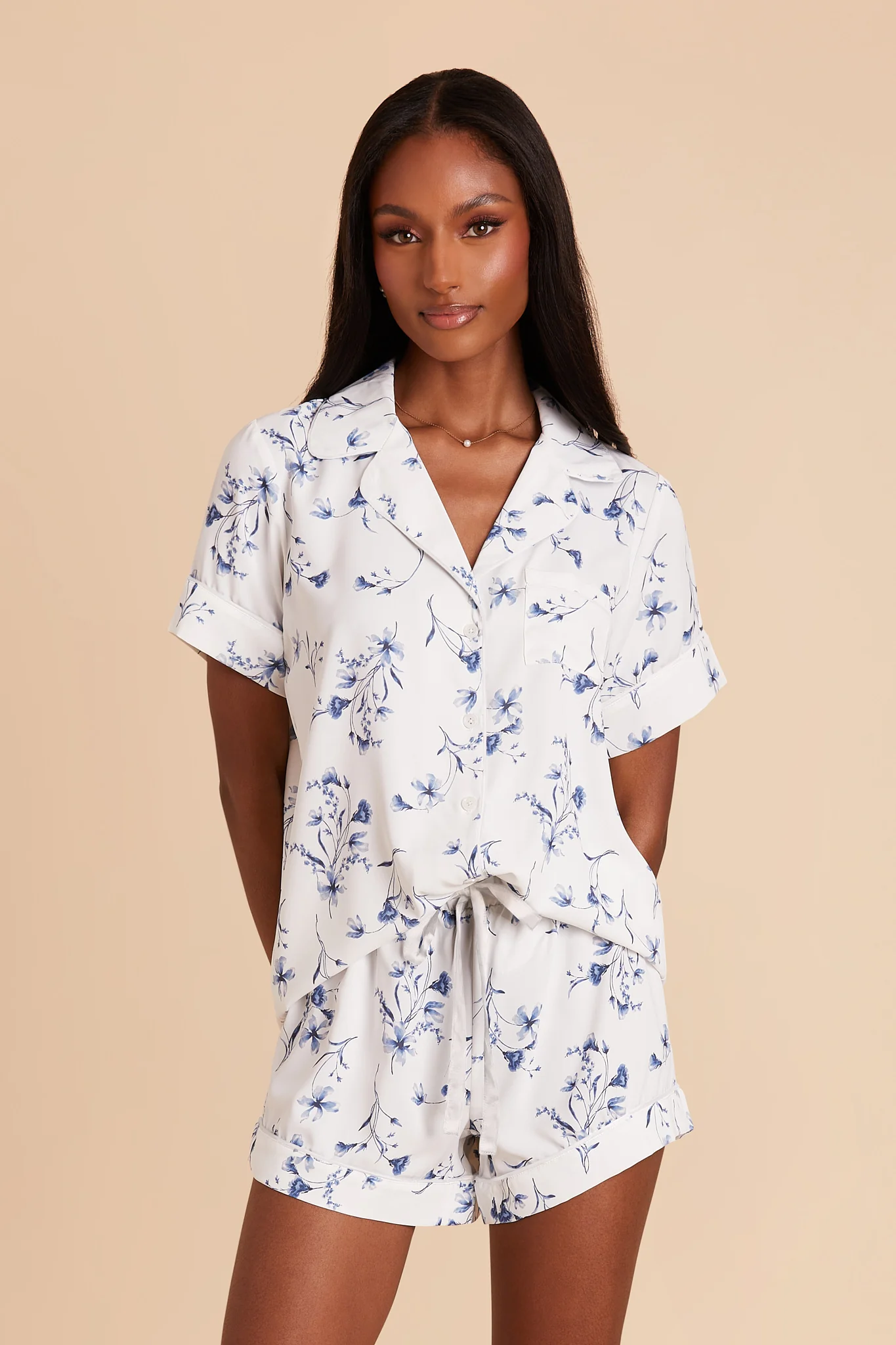 Jonny Matte Satin Pajama Set - Blue Le Fleur - Image 4
