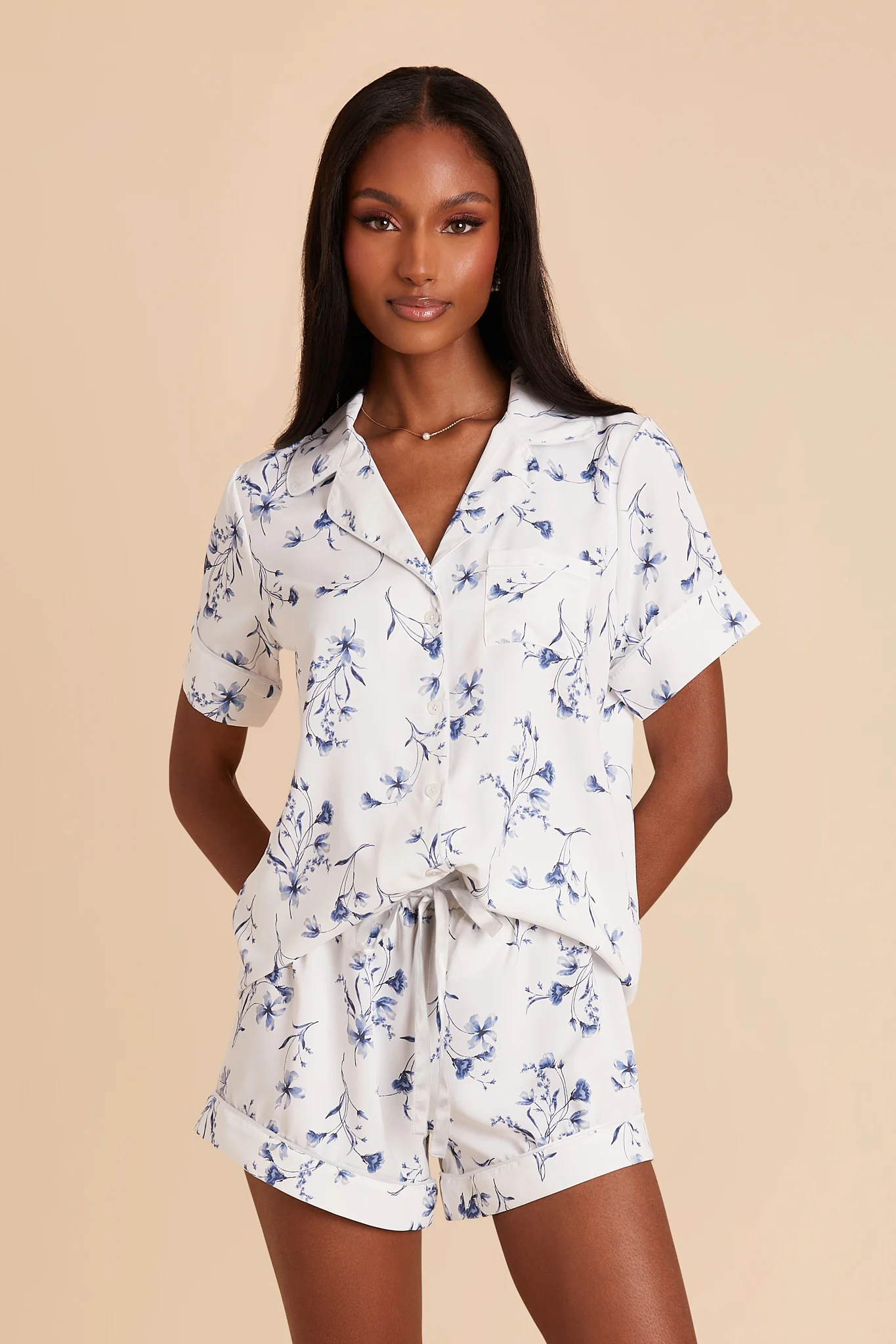 Jonny Matte Satin Pajama Set - Blue Le Fleur - Image 5