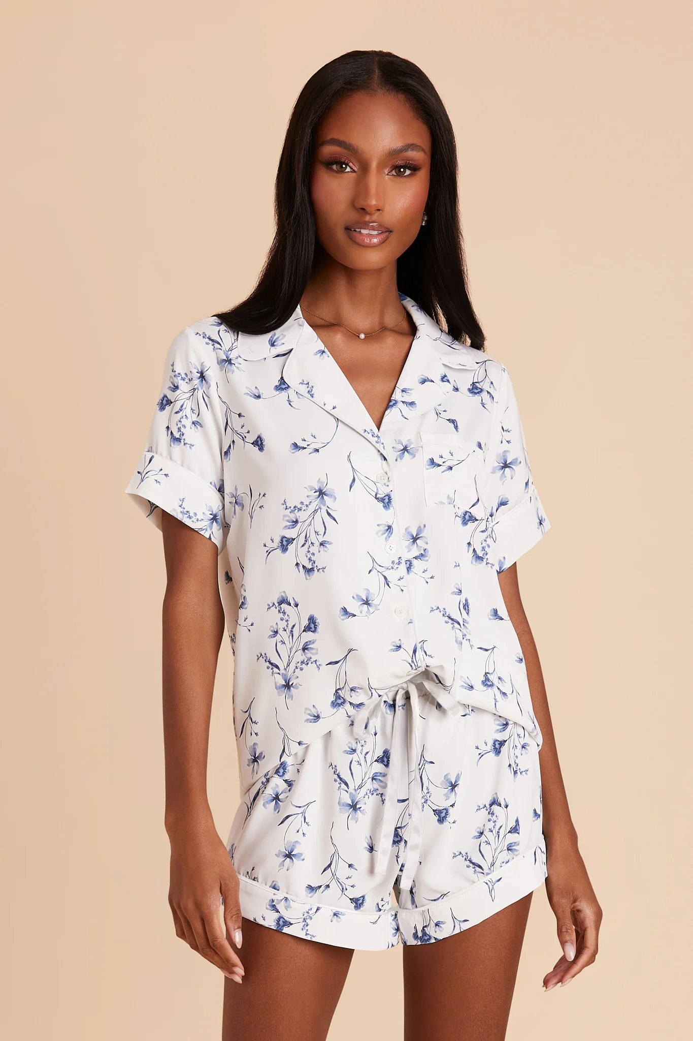 Jonny Matte Satin Pajama Set - Blue Le Fleur - Image 6