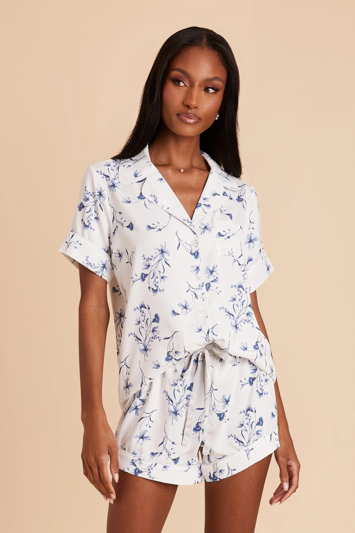 Jonny Matte Satin Pajama Set - Blue Le Fleur - Image 7