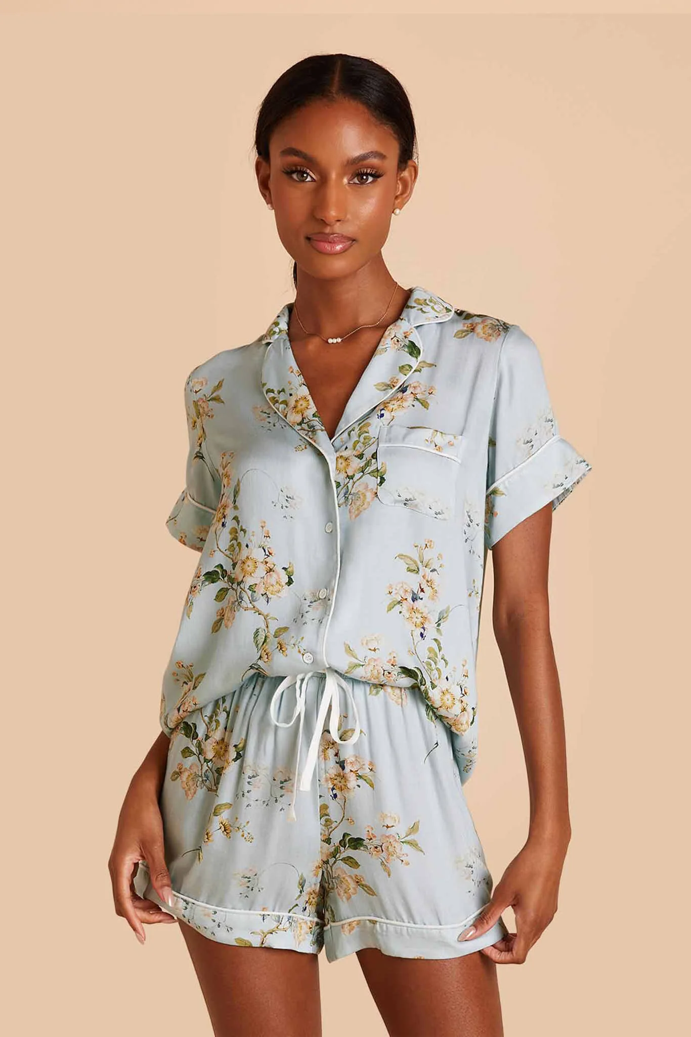 Jonny Bamboo Pajama Set - Dusty Blue Floral Meadow