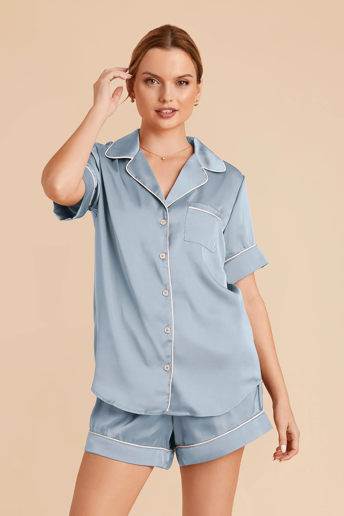 Jonny Matte Satin Pajama Set - Dusty Blue