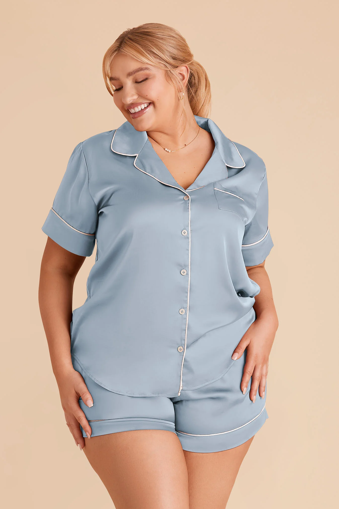 Jonny Matte Satin Pajama Set - Dusty Blue - Image 2