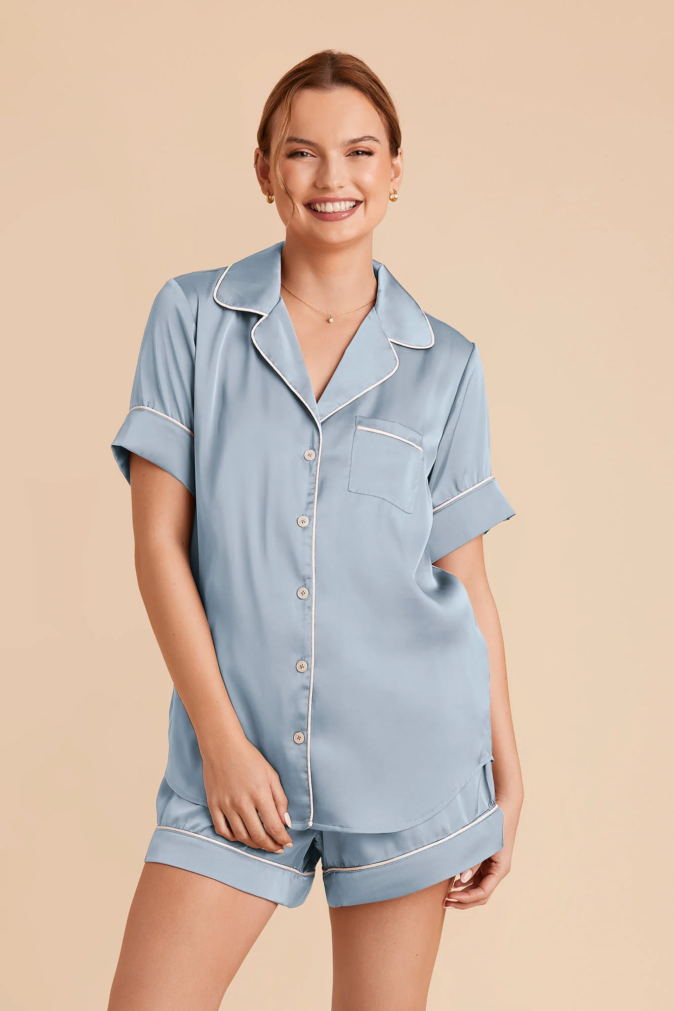 Jonny Matte Satin Pajama Set - Dusty Blue - Image 3