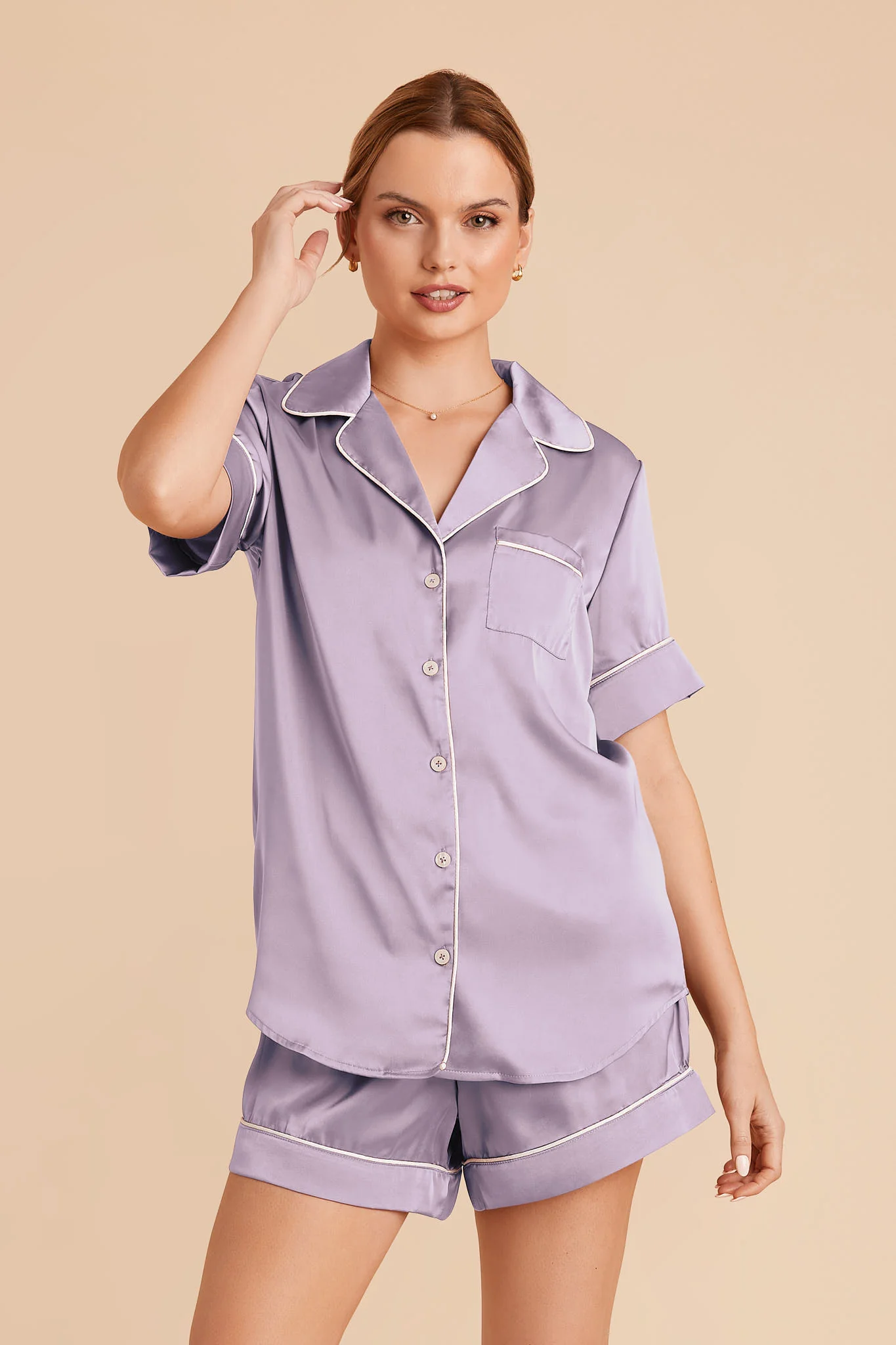 Jonny Matte Satin Pajama Set - Dusty Lilac