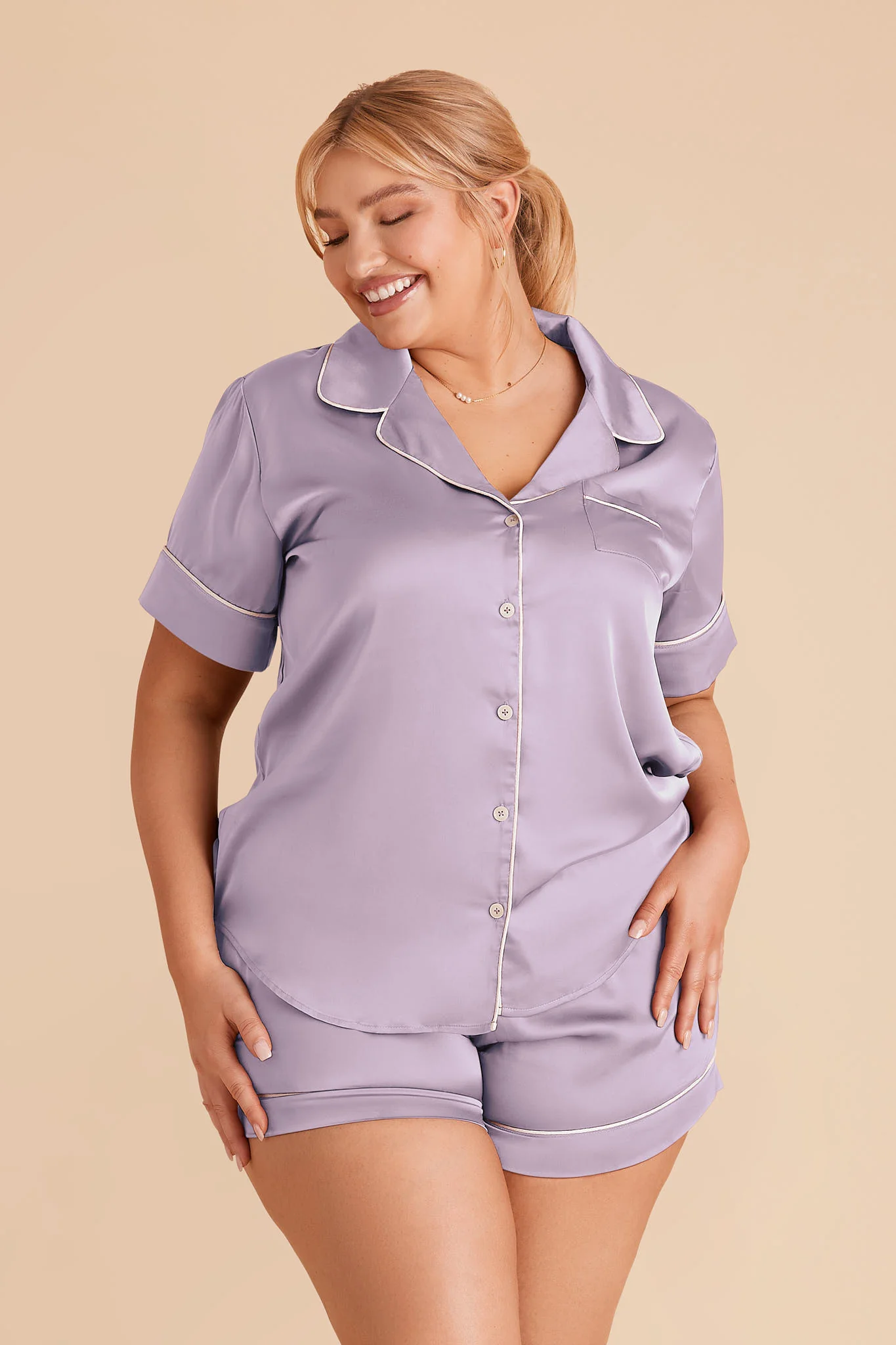 Jonny Matte Satin Pajama Set - Dusty Lilac - Image 2