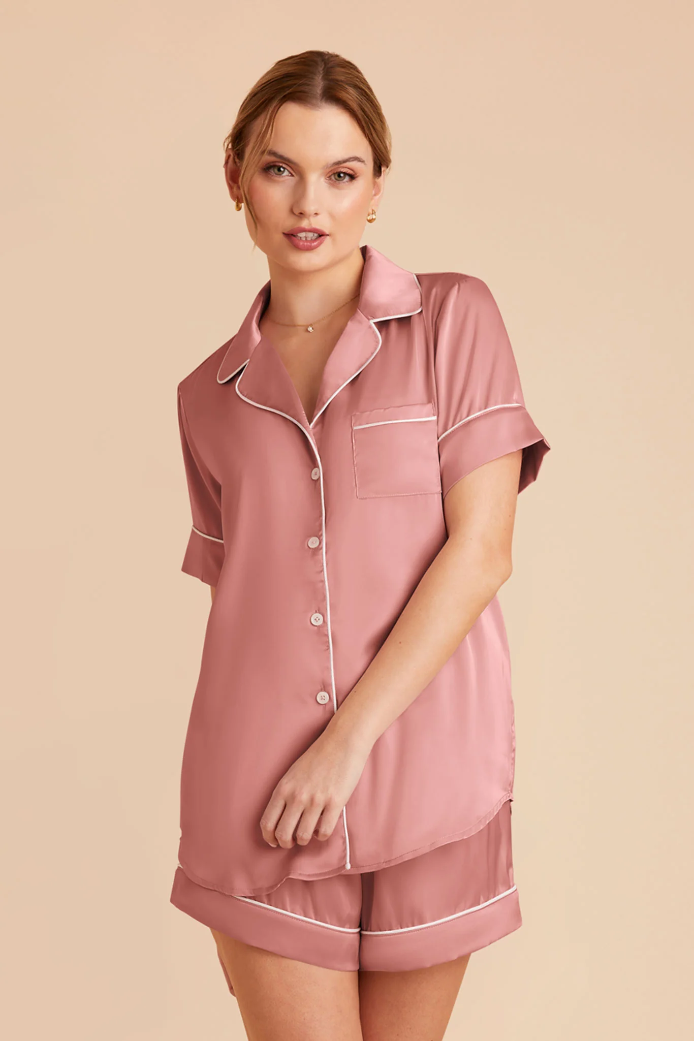 Jonny Matte Satin Pajama Set - Dusty Rose - Image 3