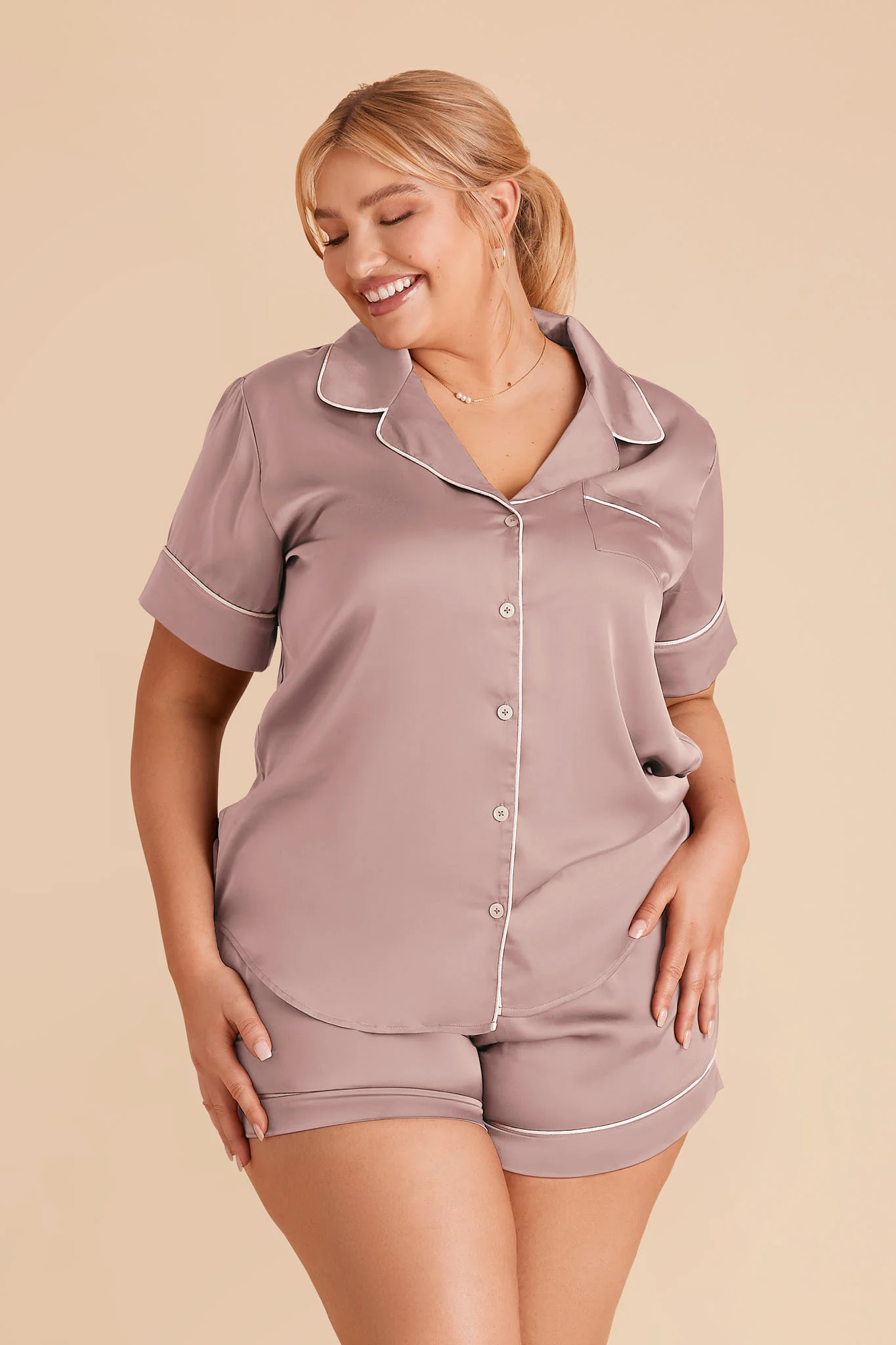Jonny Matte Satin Pajama Set - English Rose - Image 2