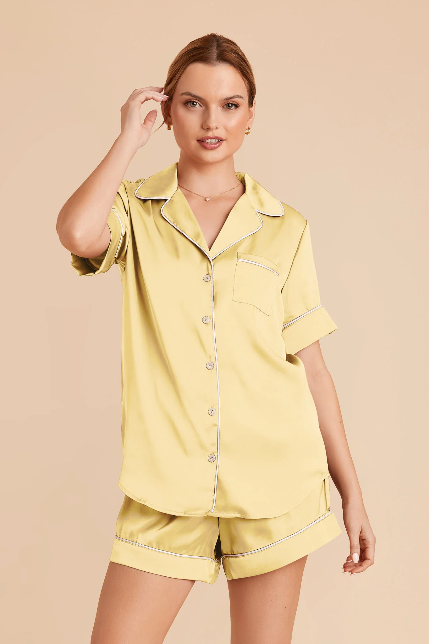 Jonny Matte Satin Pajama Set - Lemon Sorbet - Image 3