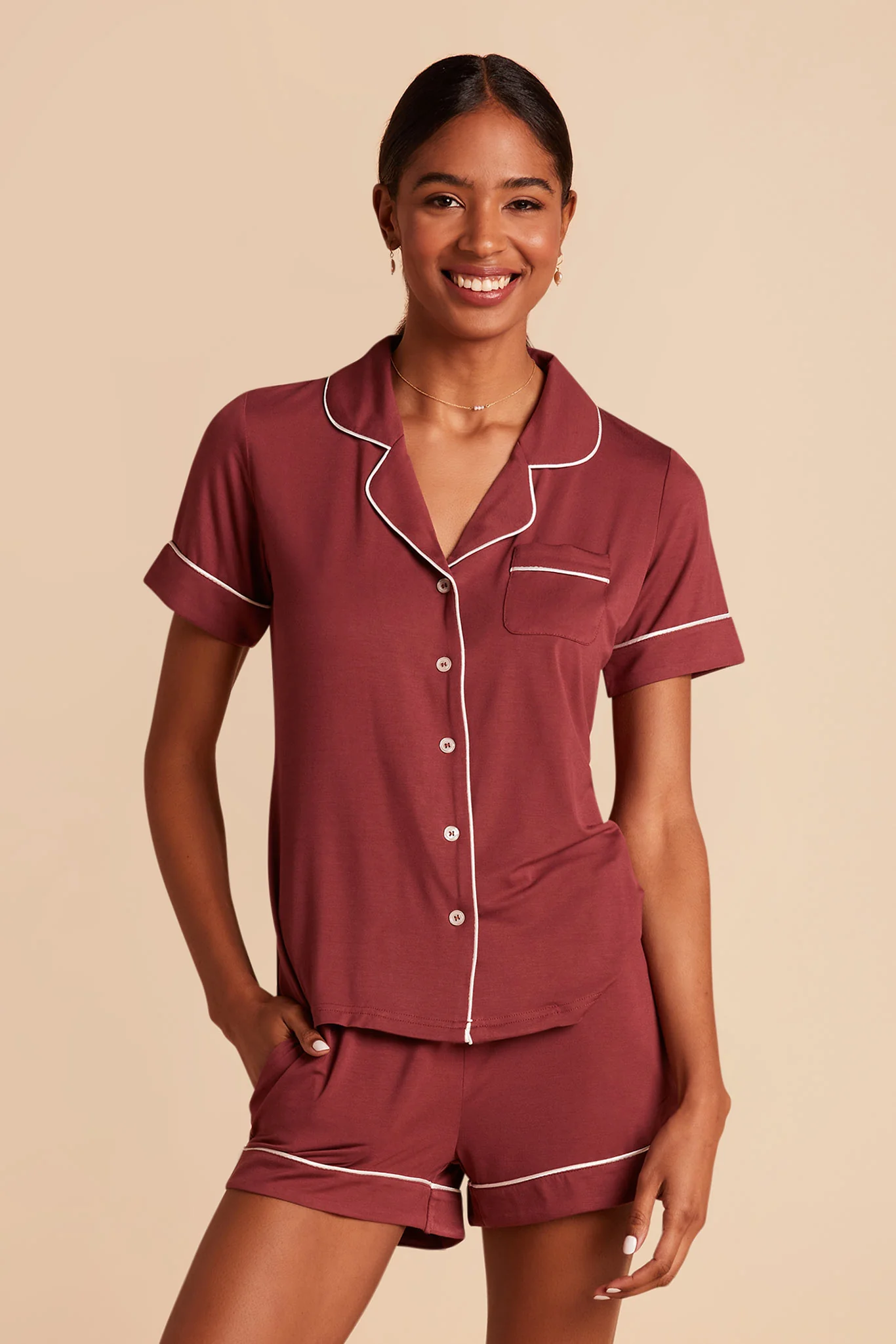 Jonny Bamboo Pajama Set - Rosewood - Image 3