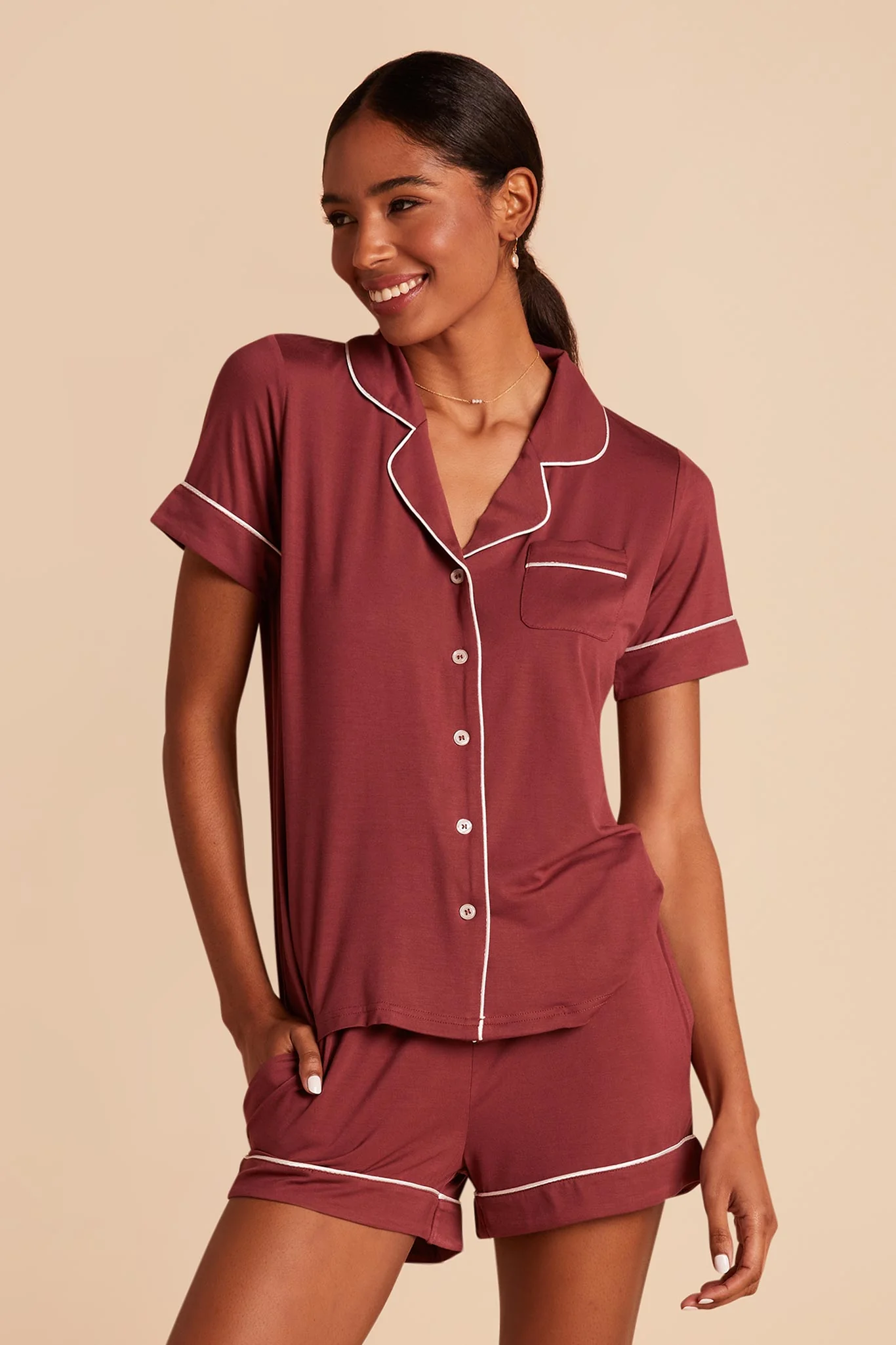 Jonny Bamboo Pajama Set - Rosewood - Image 4