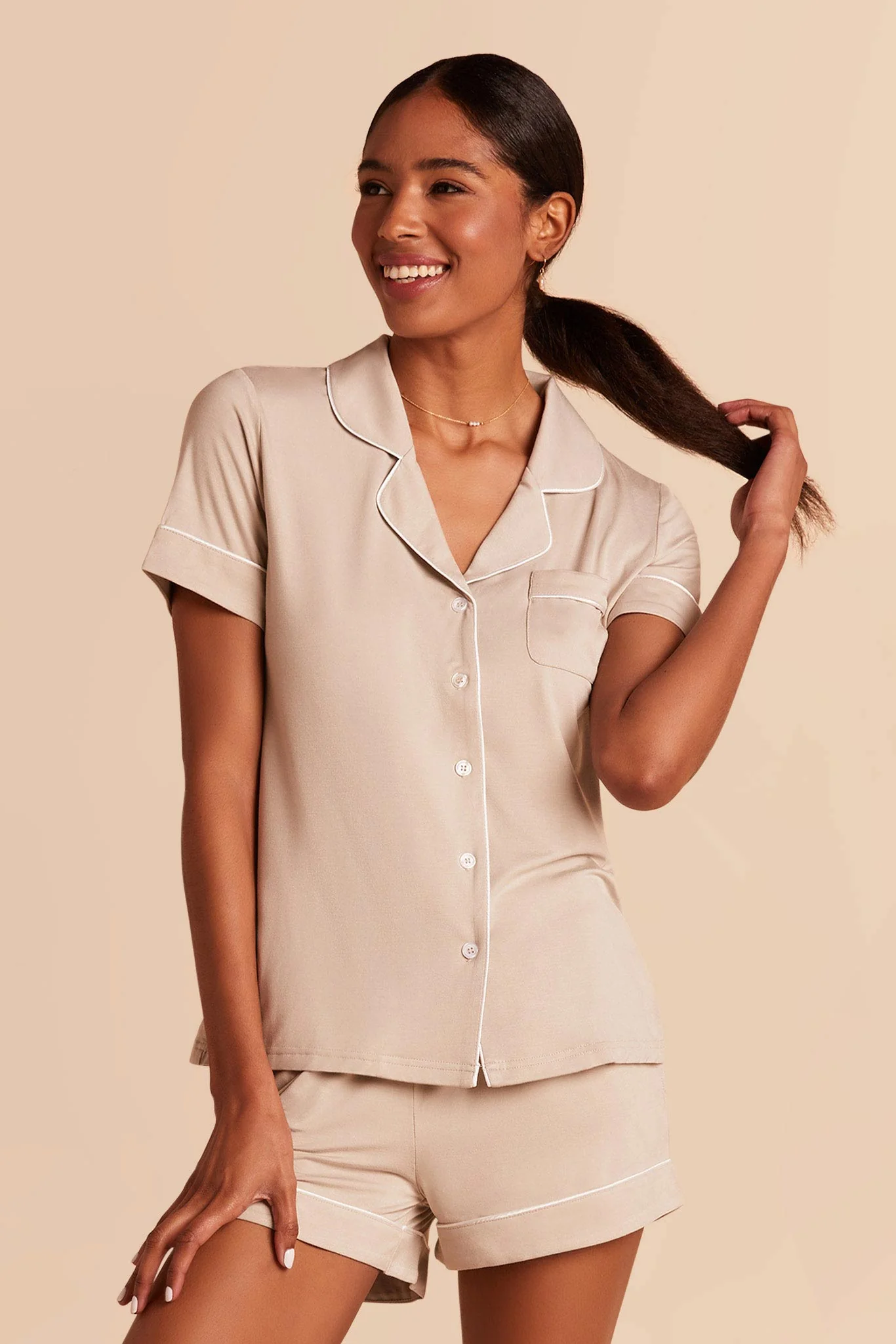 Jonny Bamboo Pajama Set - Taupe - Image 3