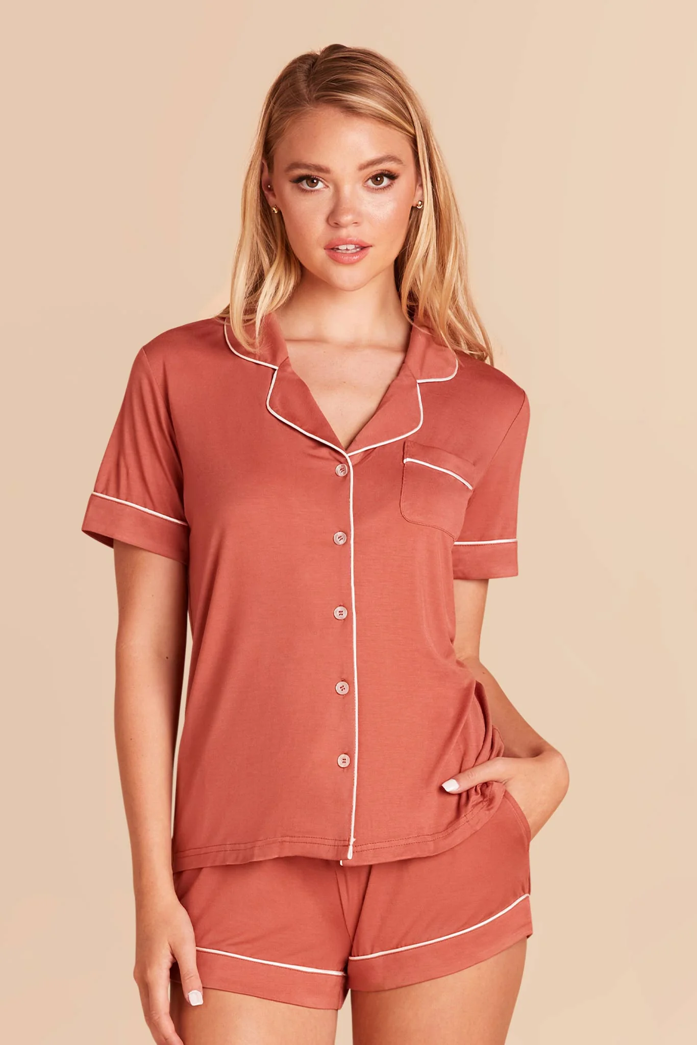 Jonny Bamboo Pajama Set - Terracotta - Image 3