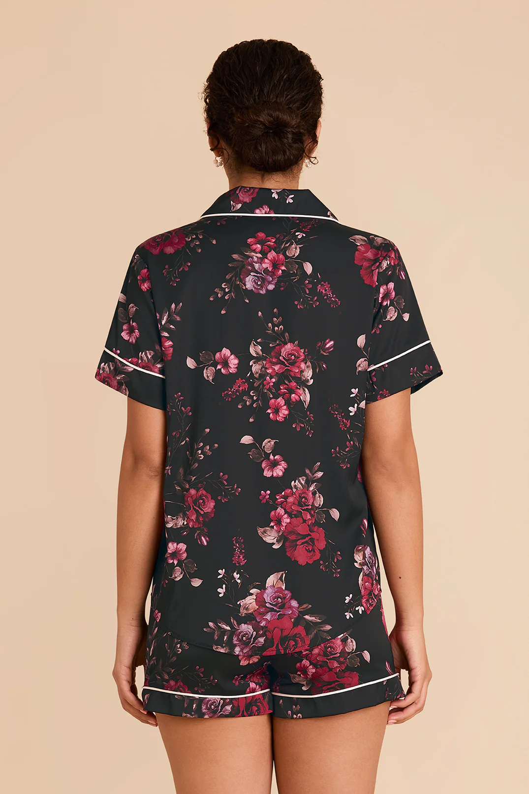 Jonny Matte Satin Pajama Set - Black Fleurs D'Amour - Image 6