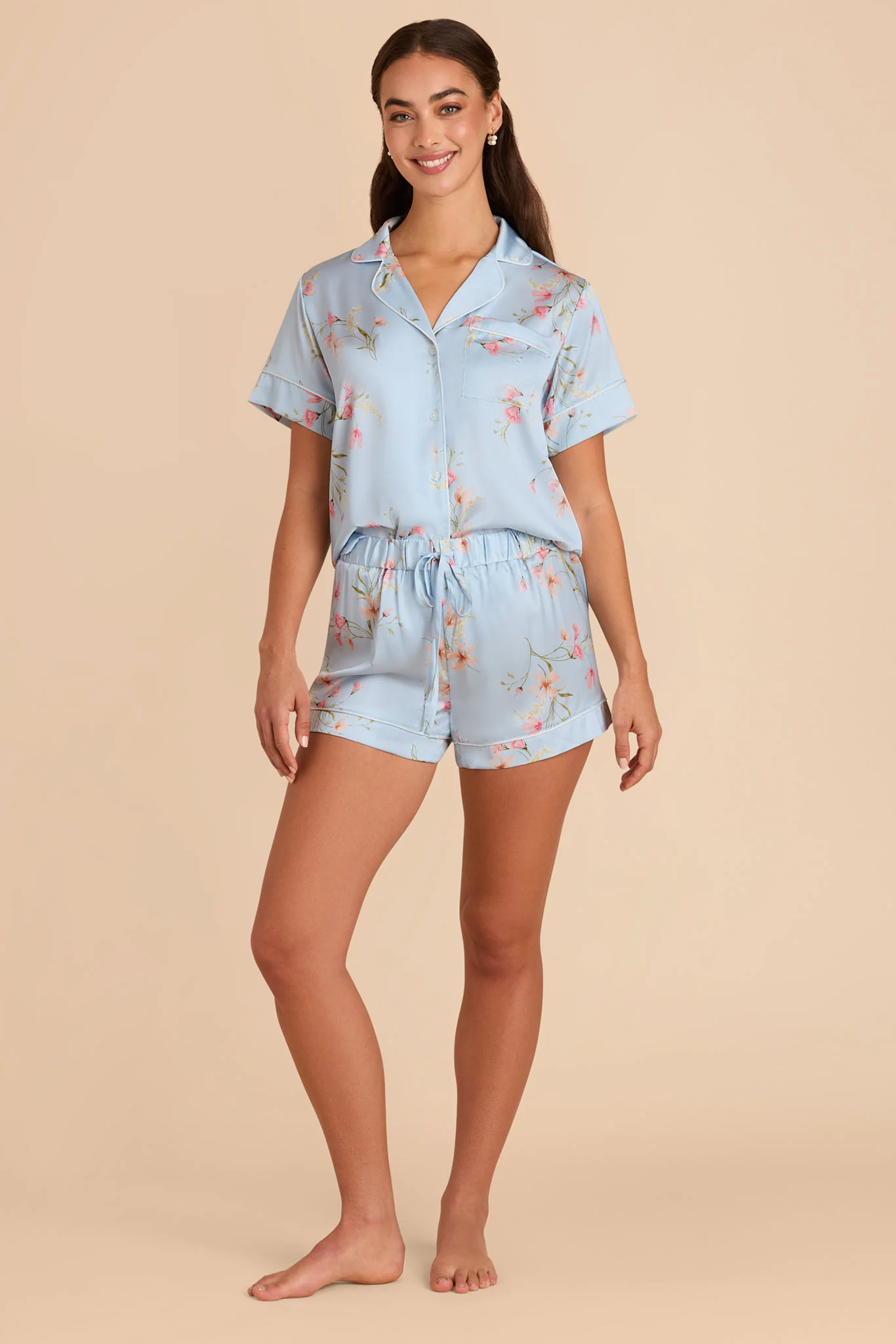 Jonny Matte Satin Pajama Set - Blue Mist Le Fleur - Image 3