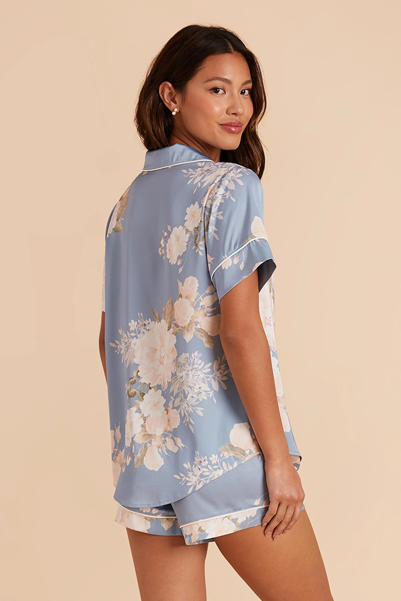 Jonny Matte Satin Pajama Set - Dusty Blue Romantic Bouquet - Image 6