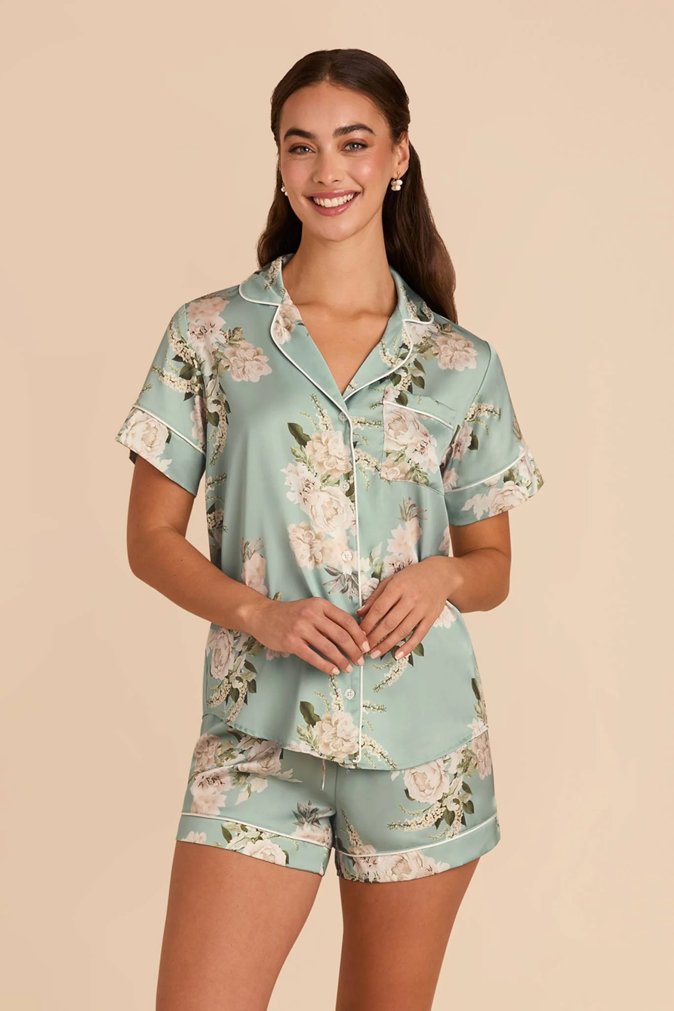 Jonny Matte Satin Pajama Set - Sage Garden Bloom