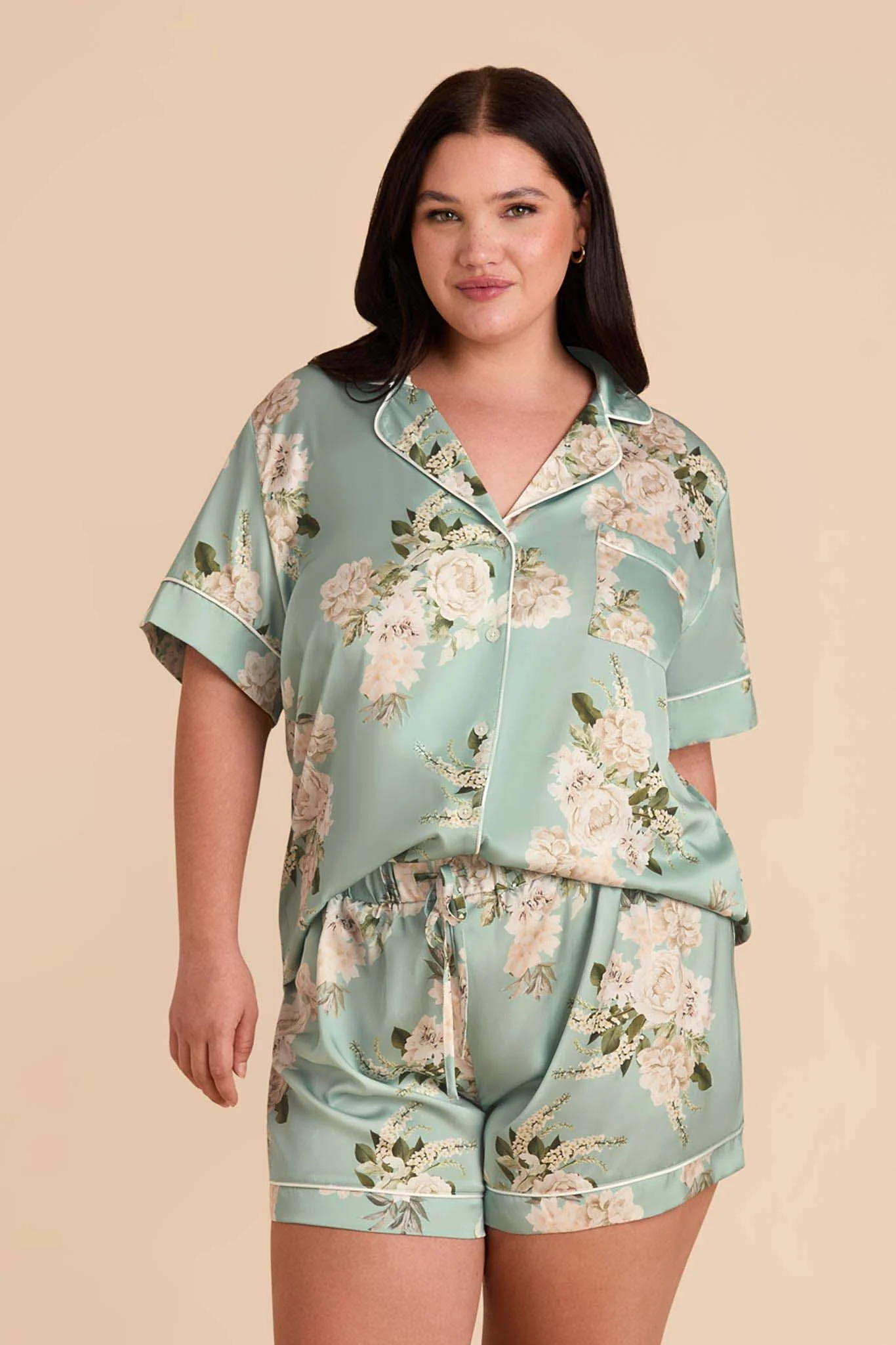 Jonny Matte Satin Pajama Set - Sage Garden Bloom - Image 10