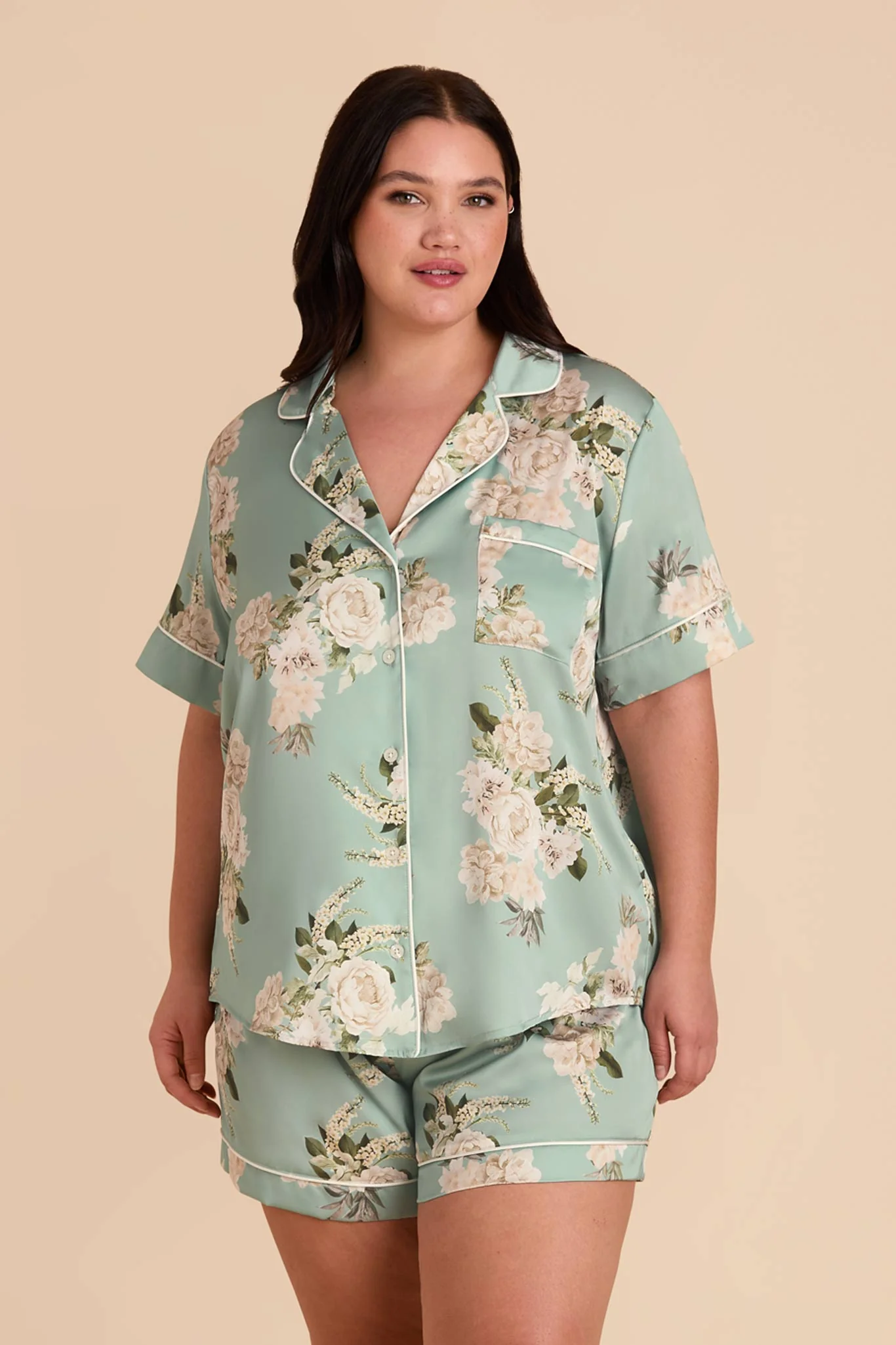 Jonny Matte Satin Pajama Set - Sage Garden Bloom - Image 2