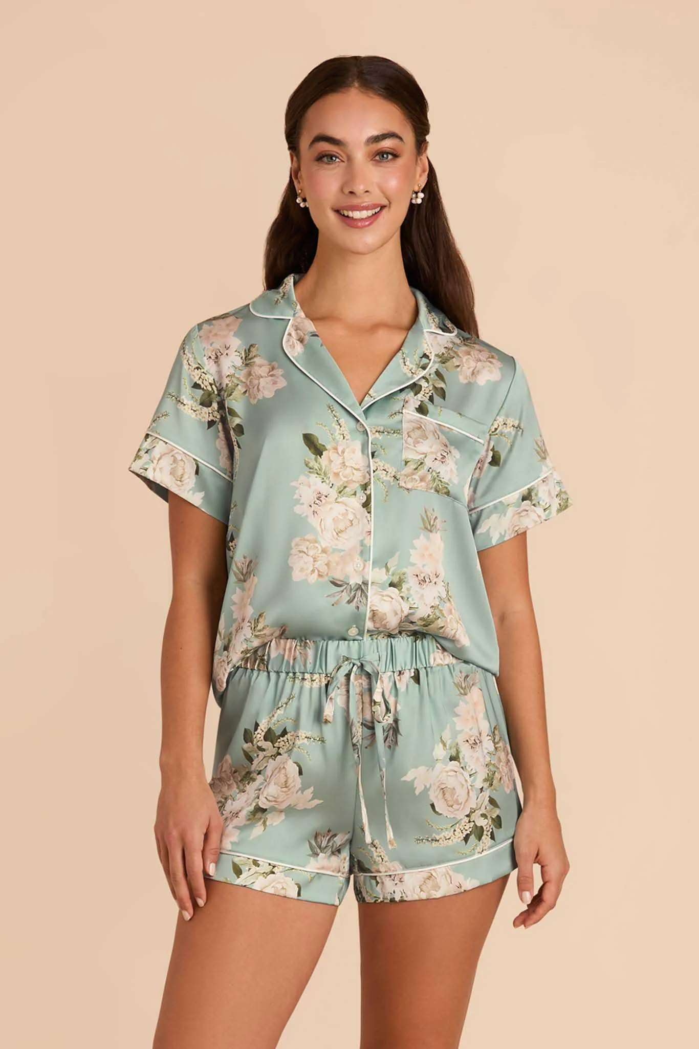 Jonny Matte Satin Pajama Set - Sage Garden Bloom - Image 3