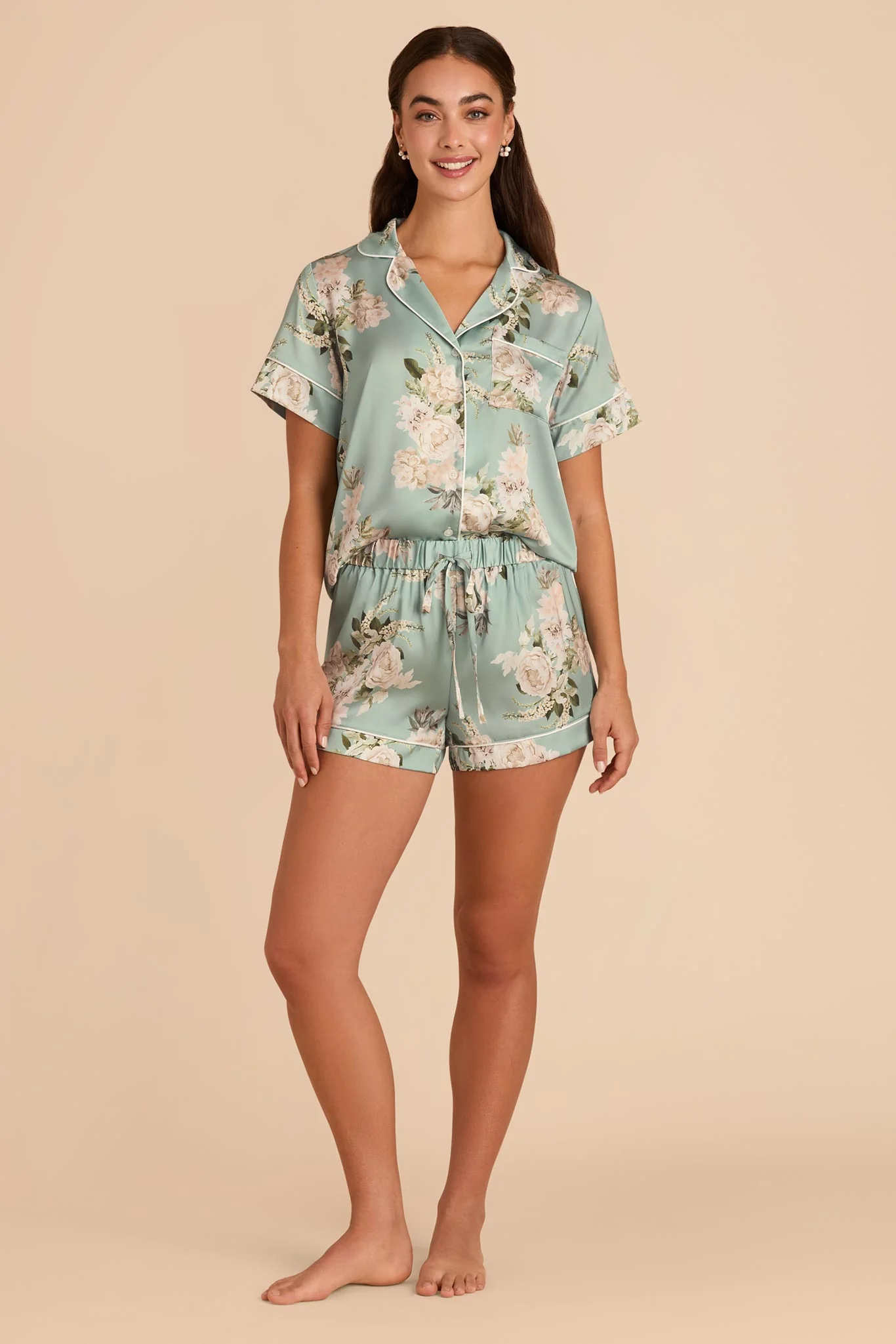 Jonny Matte Satin Pajama Set - Sage Garden Bloom - Image 4