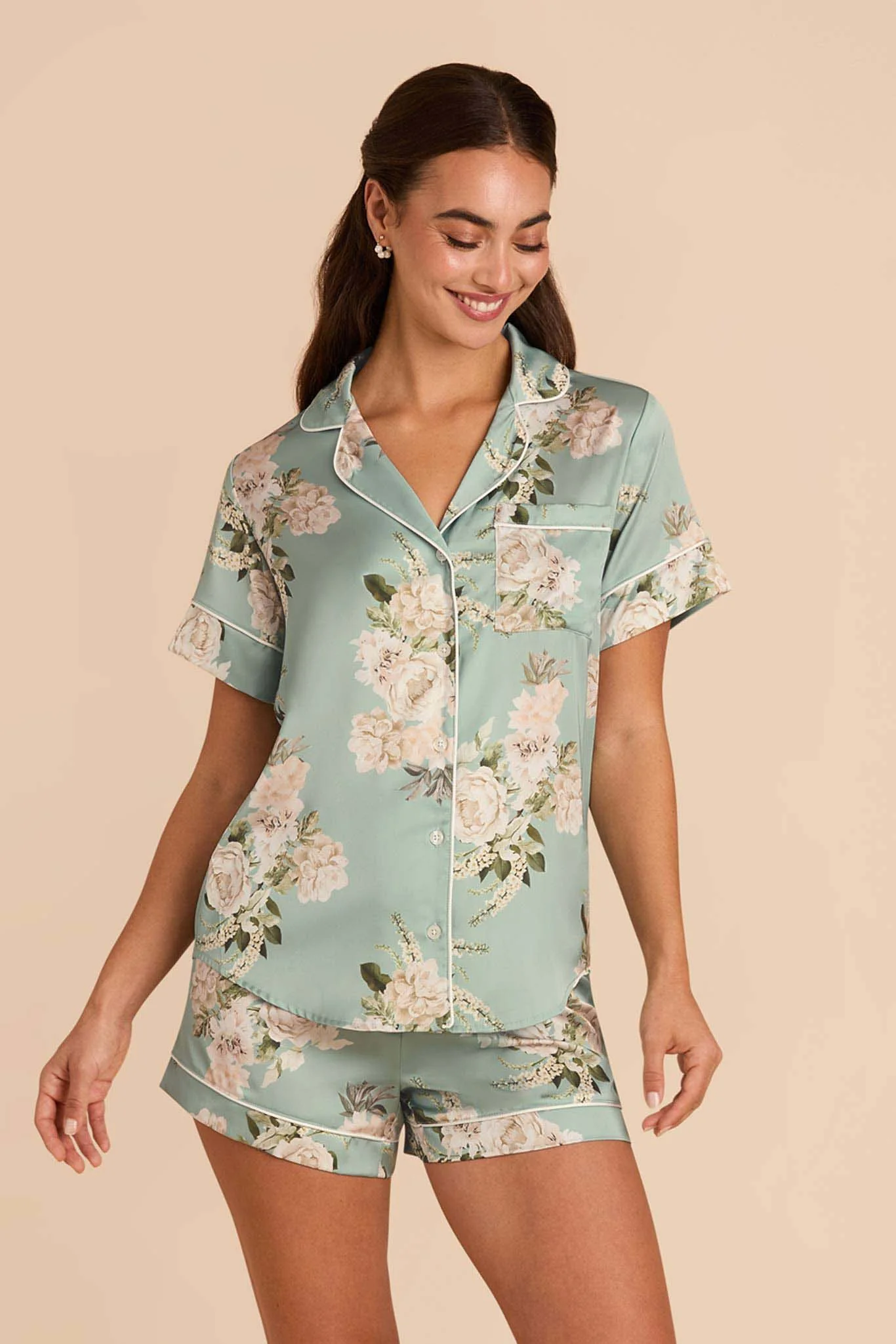 Jonny Matte Satin Pajama Set - Sage Garden Bloom - Image 5