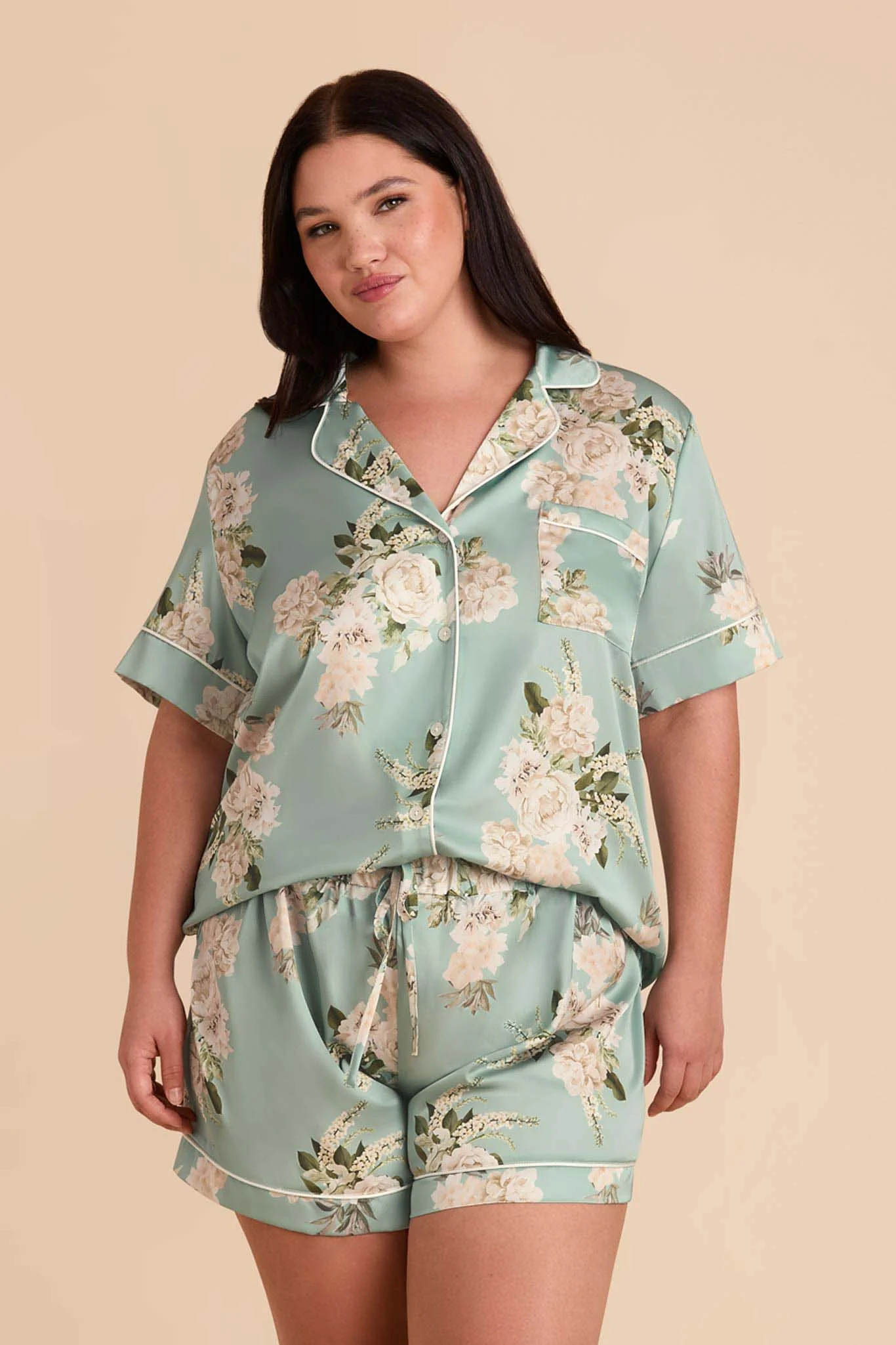 Jonny Matte Satin Pajama Set - Sage Garden Bloom - Image 8