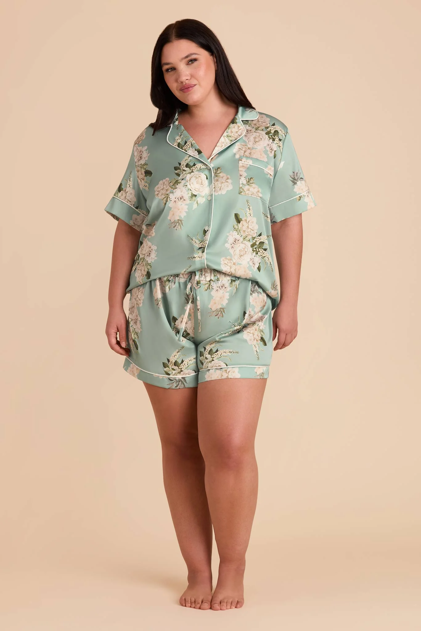 Jonny Matte Satin Pajama Set - Sage Garden Bloom - Image 9