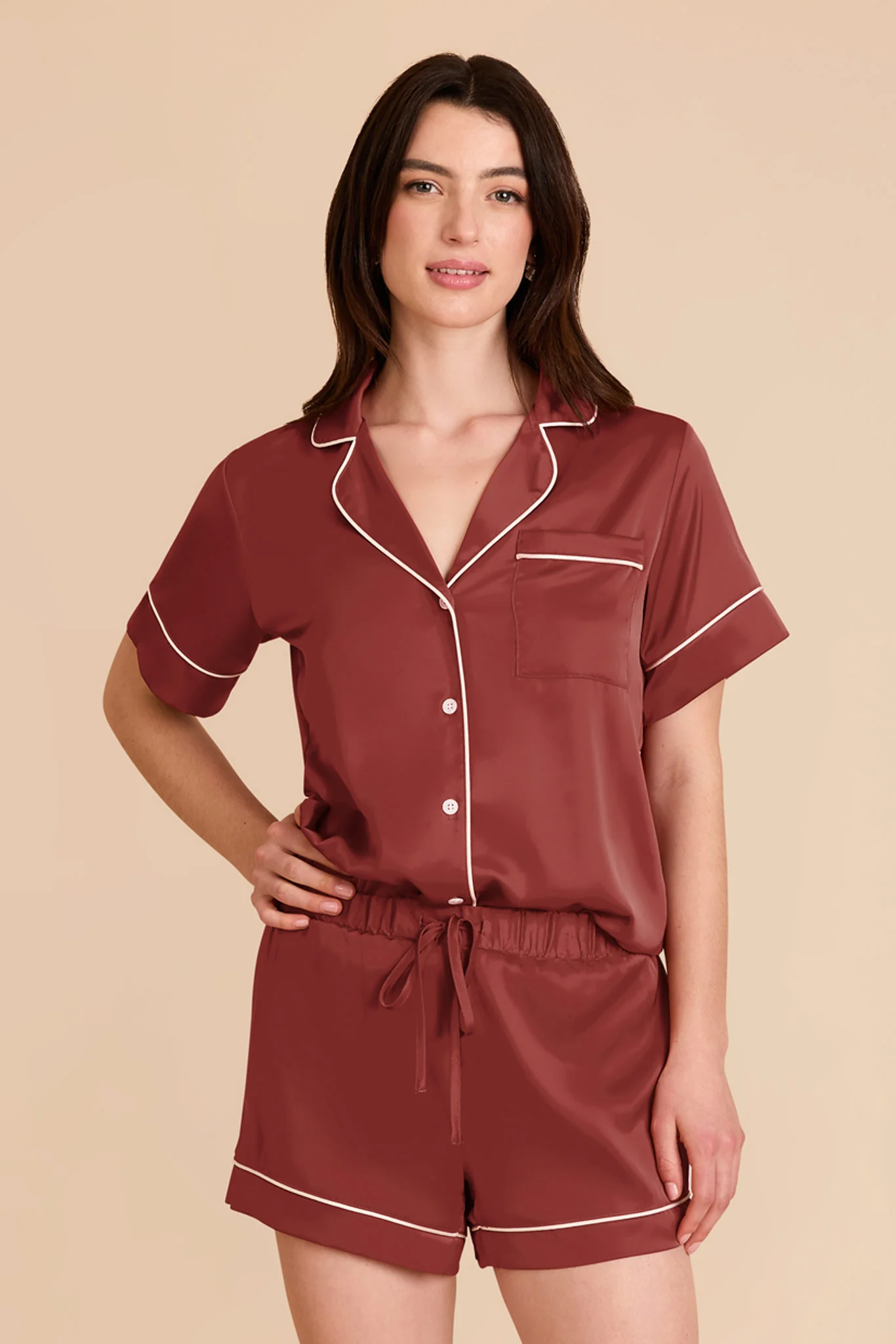 Jonny Matte Satin Pajama Set - Auburn