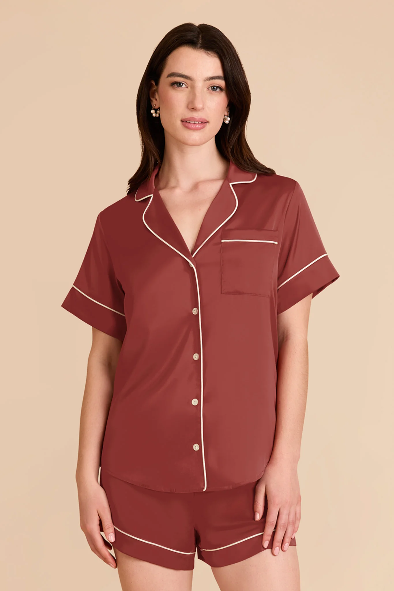 Jonny Matte Satin Pajama Set - Auburn - Image 2