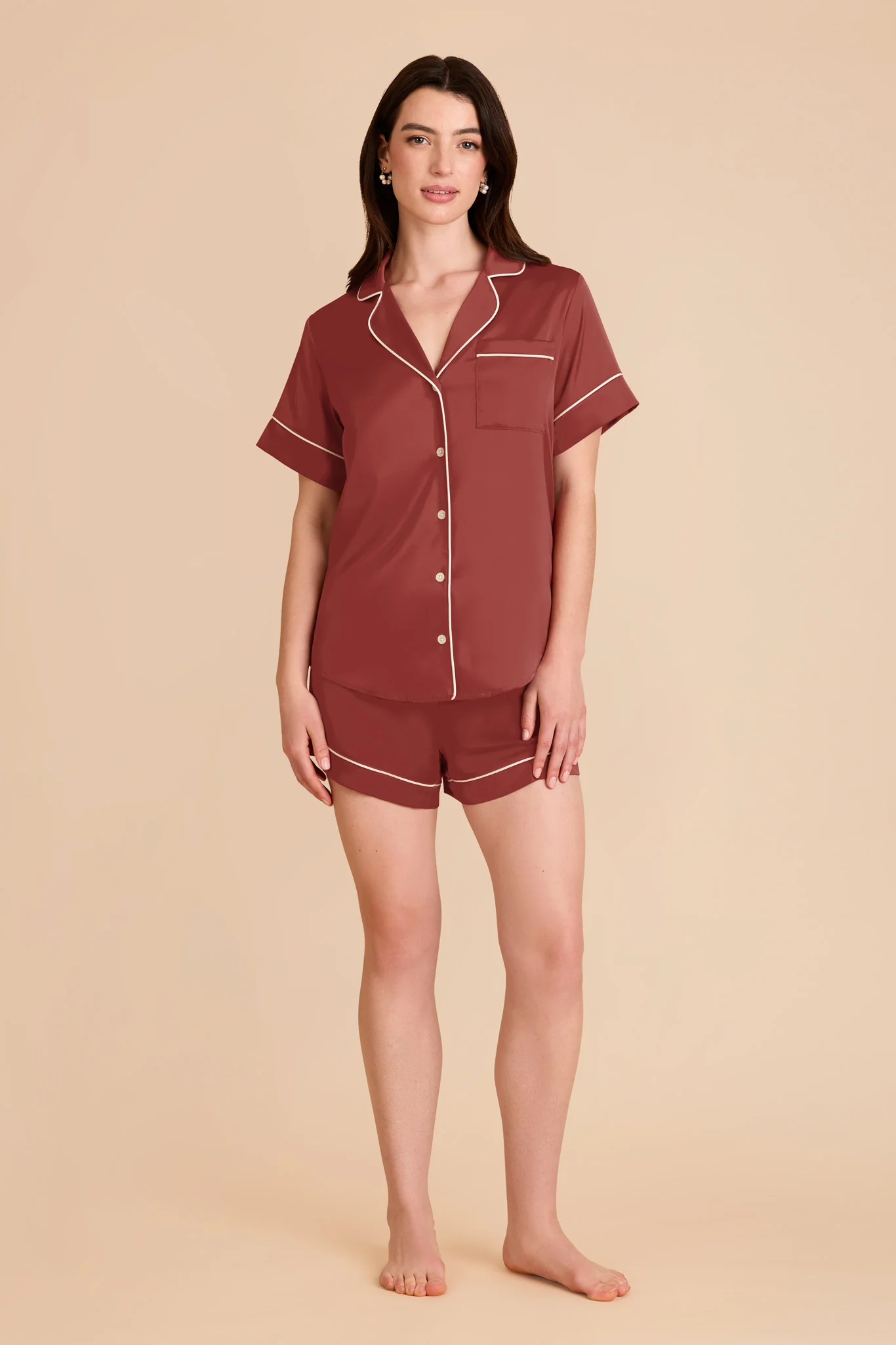 Jonny Matte Satin Pajama Set - Auburn - Image 3