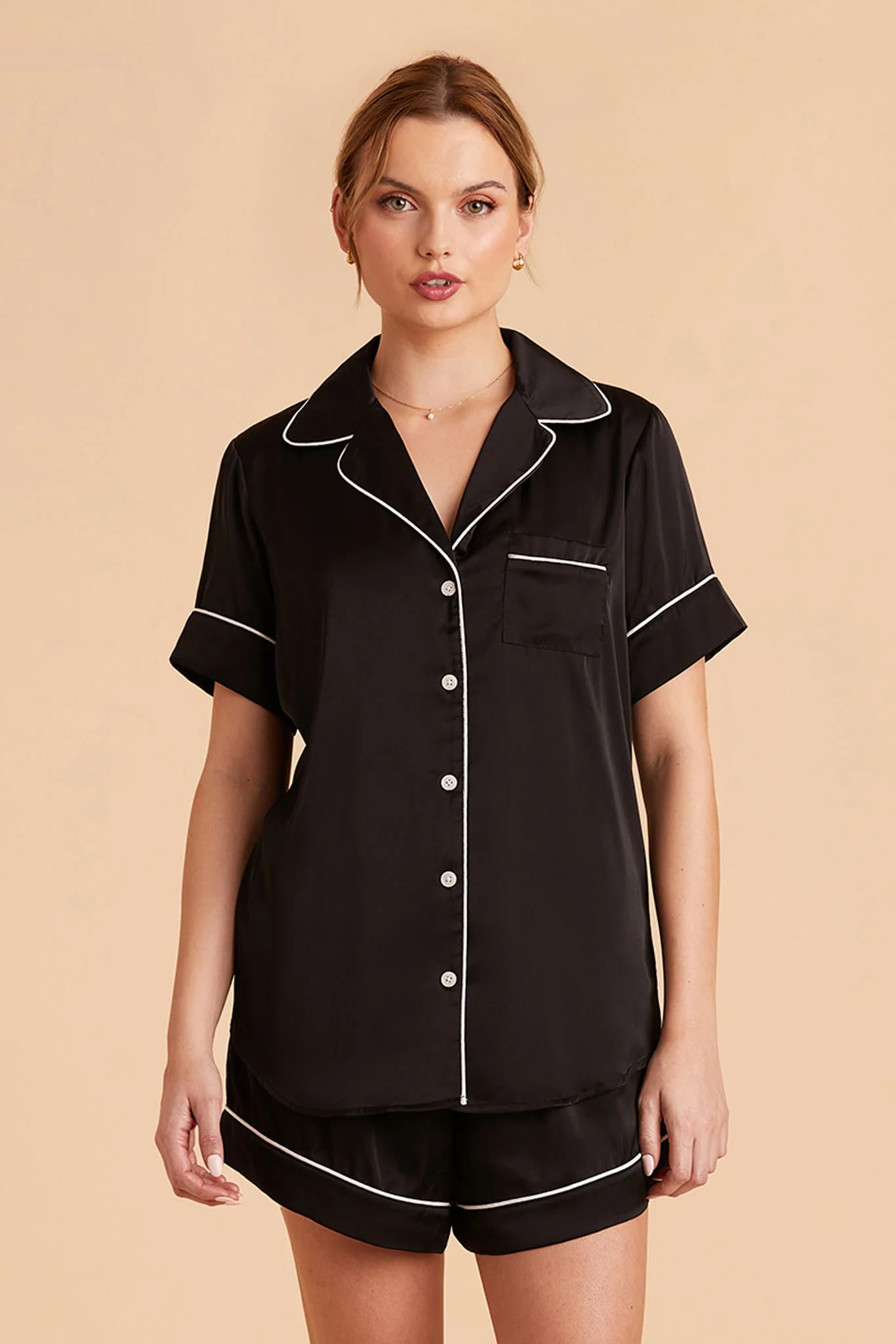 Jonny Matte Satin Pajama Set - Black - Image 2