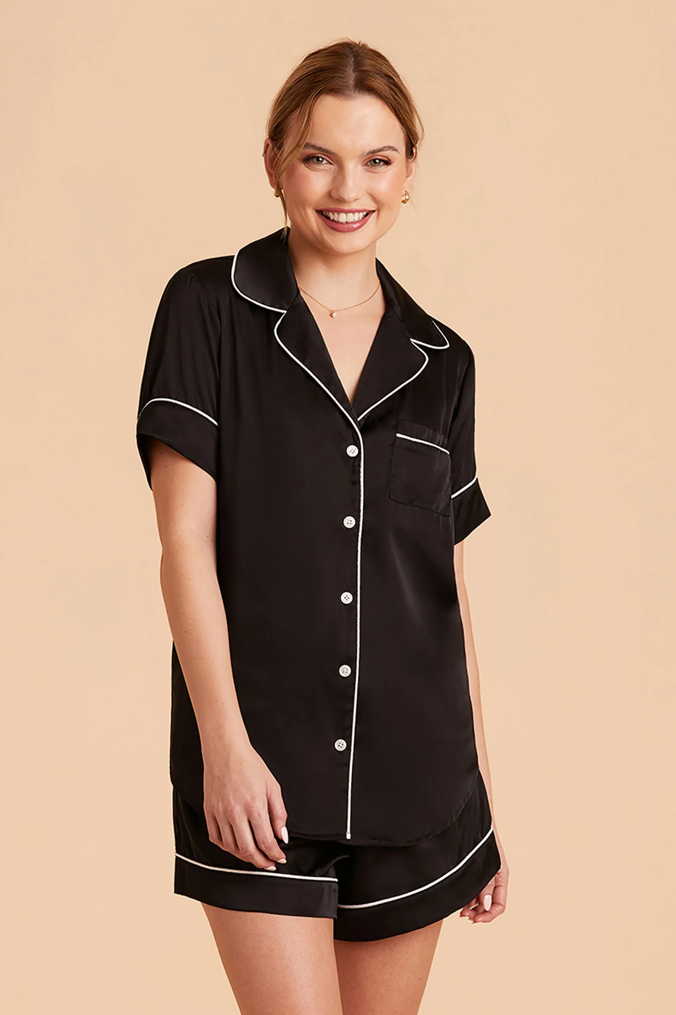 Jonny Matte Satin Pajama Set - Black - Image 4