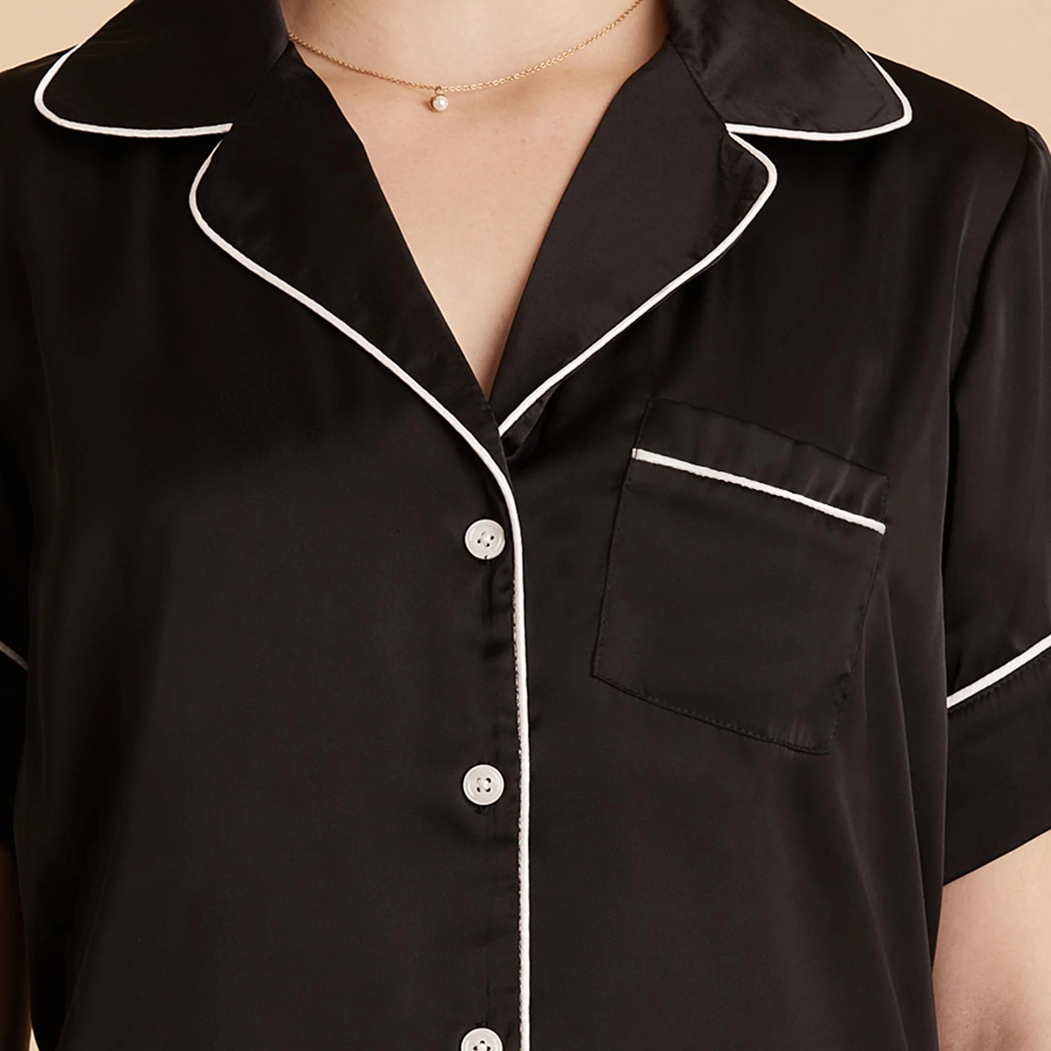 Jonny Matte Satin Pajama Set - Black - Image 9