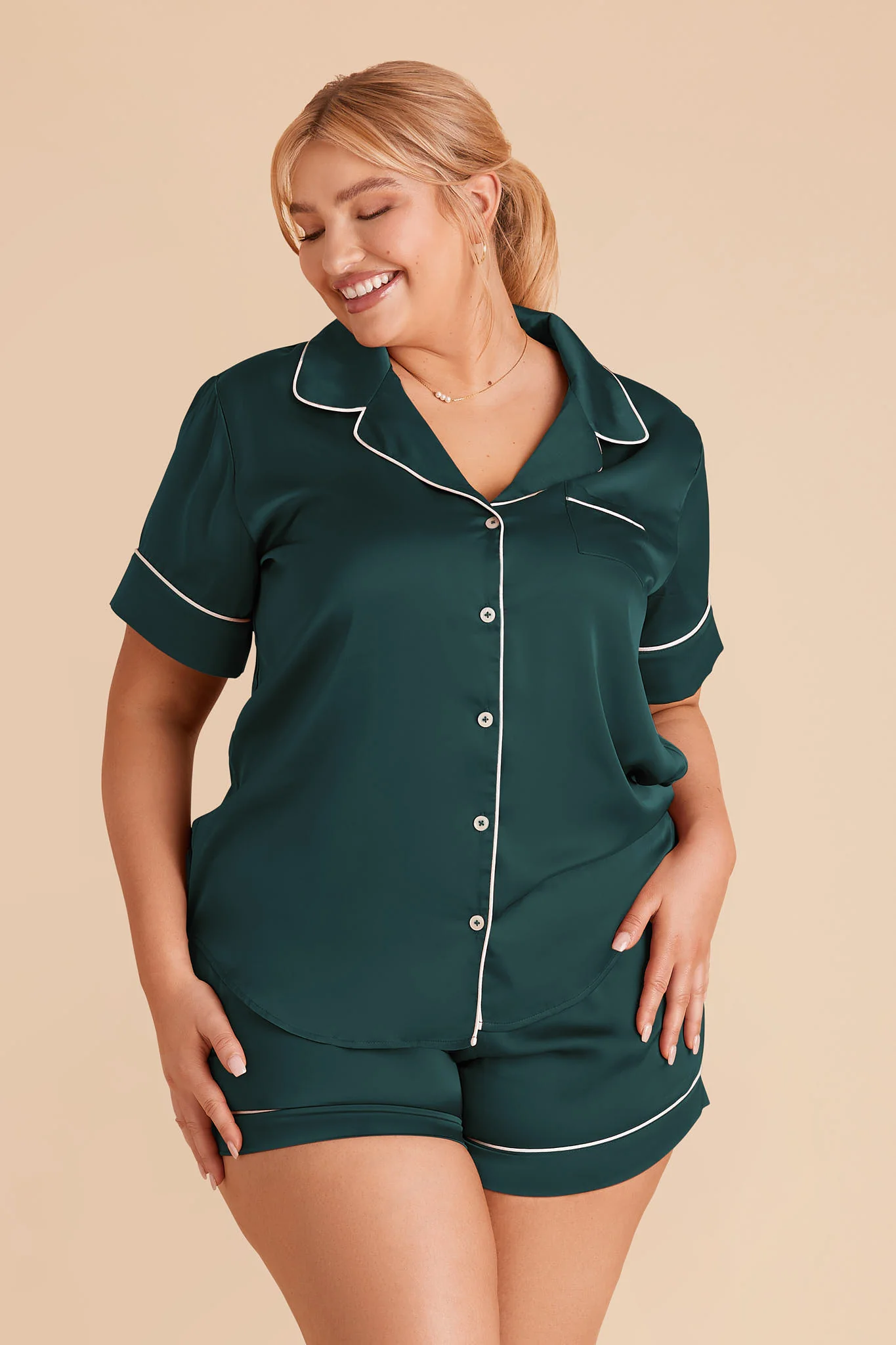 Jonny Matte Satin Pajama Set - Emerald - Image 2