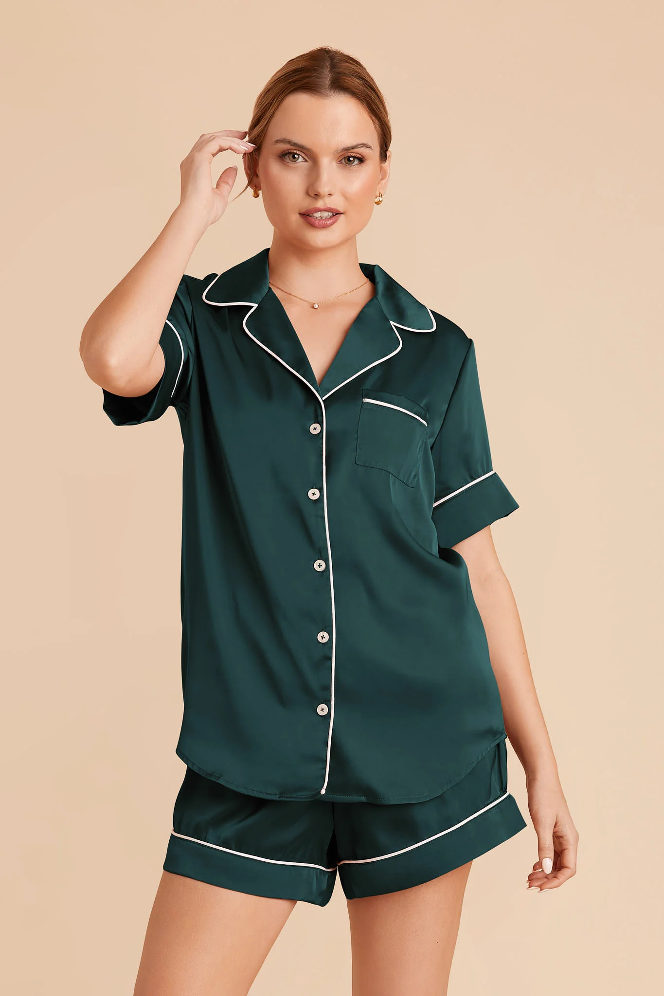 Jonny Matte Satin Pajama Set - Emerald - Image 4
