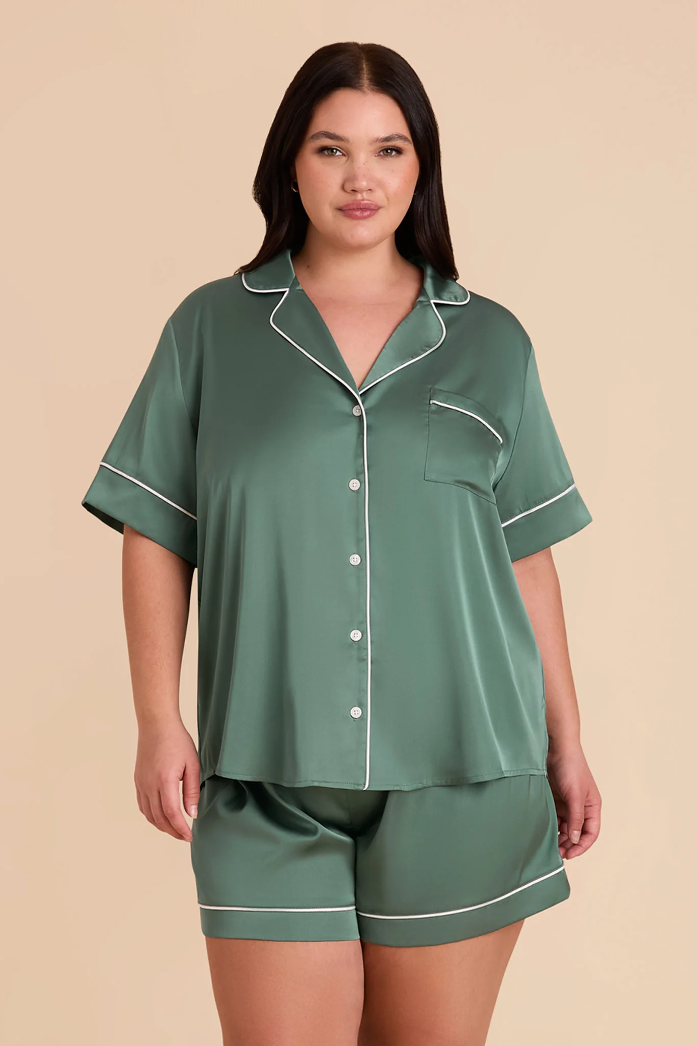 Jonny Matte Satin Pajama Set - Eucalyptus - Image 10