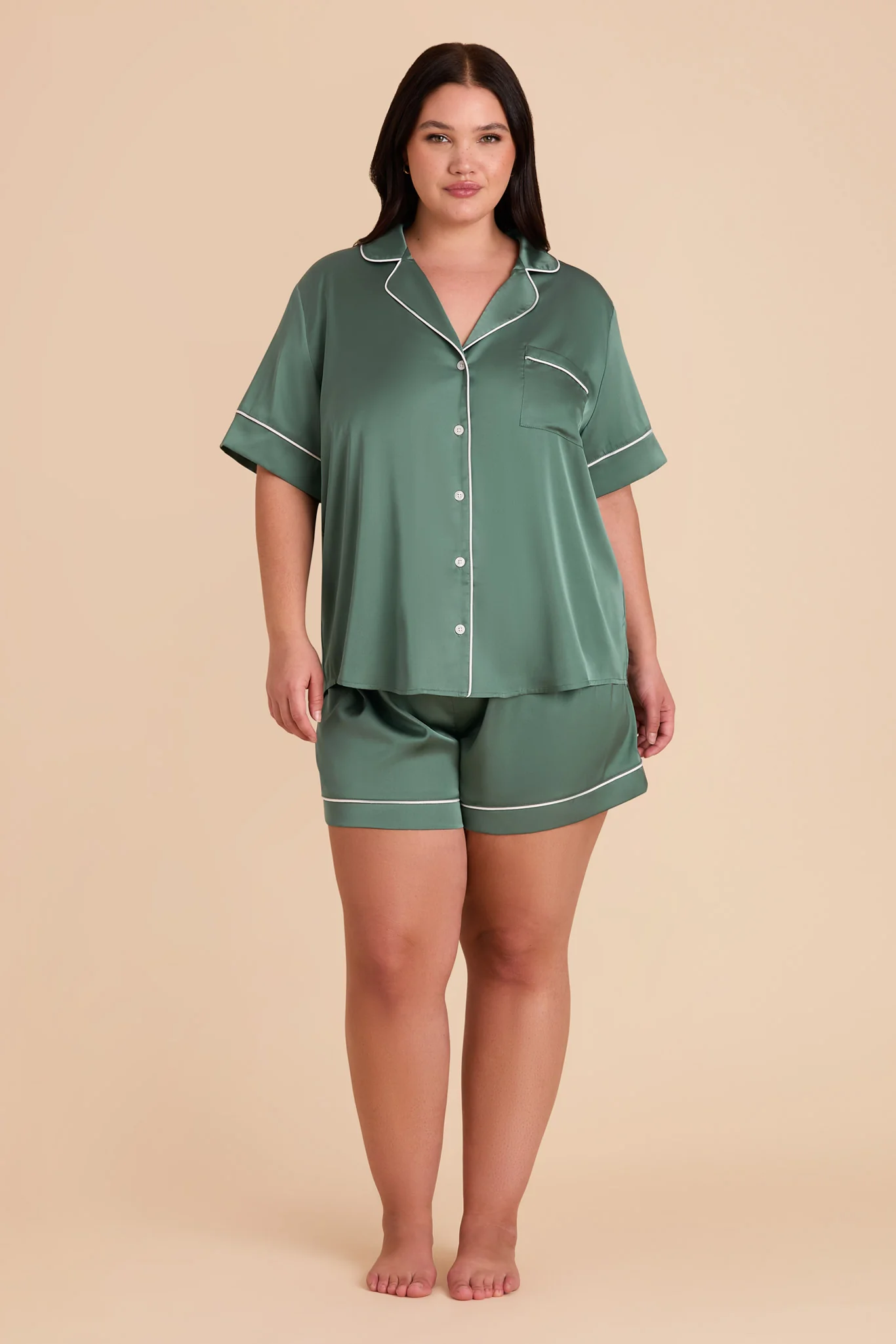 Jonny Matte Satin Pajama Set - Eucalyptus - Image 12