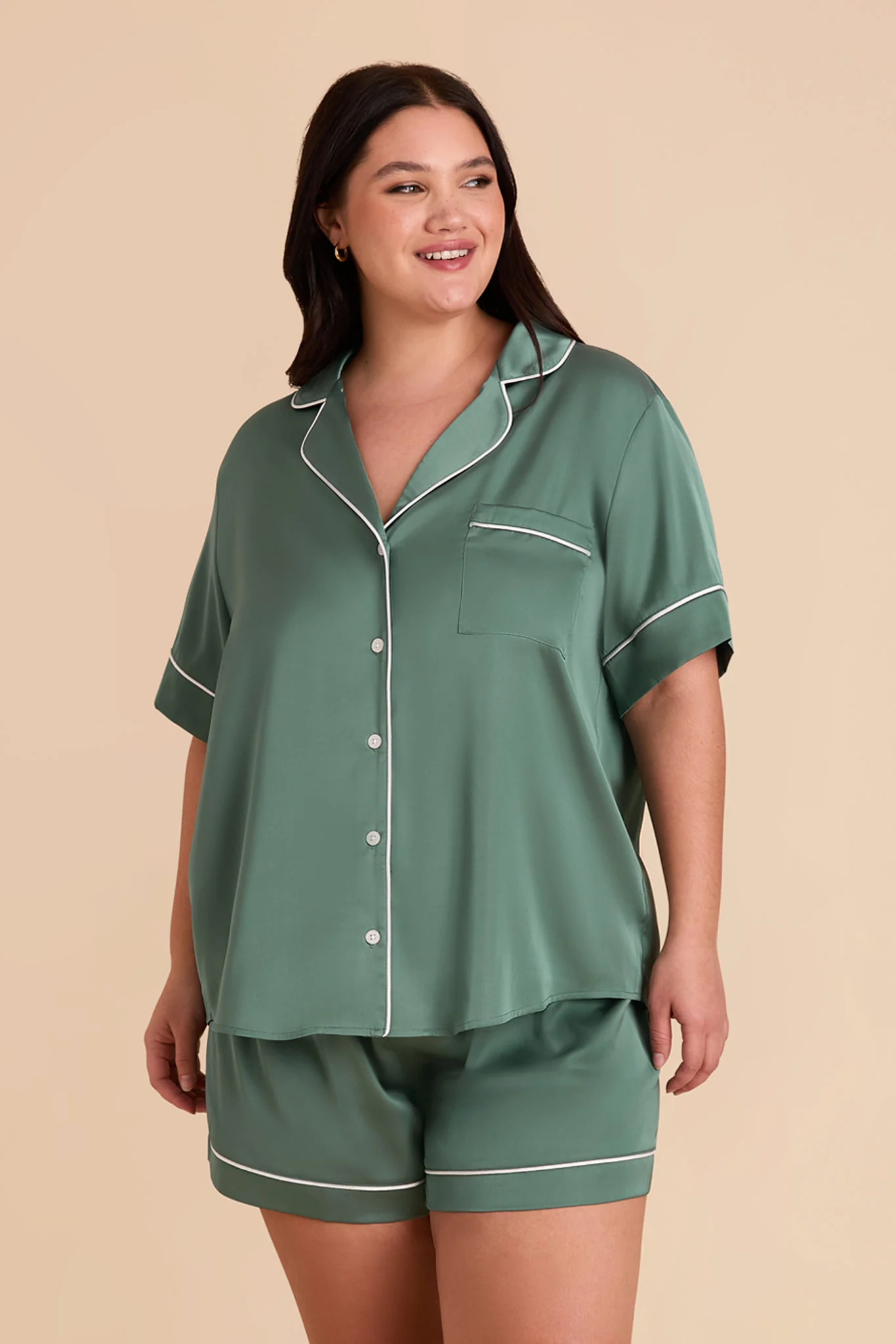 Jonny Matte Satin Pajama Set - Eucalyptus - Image 2