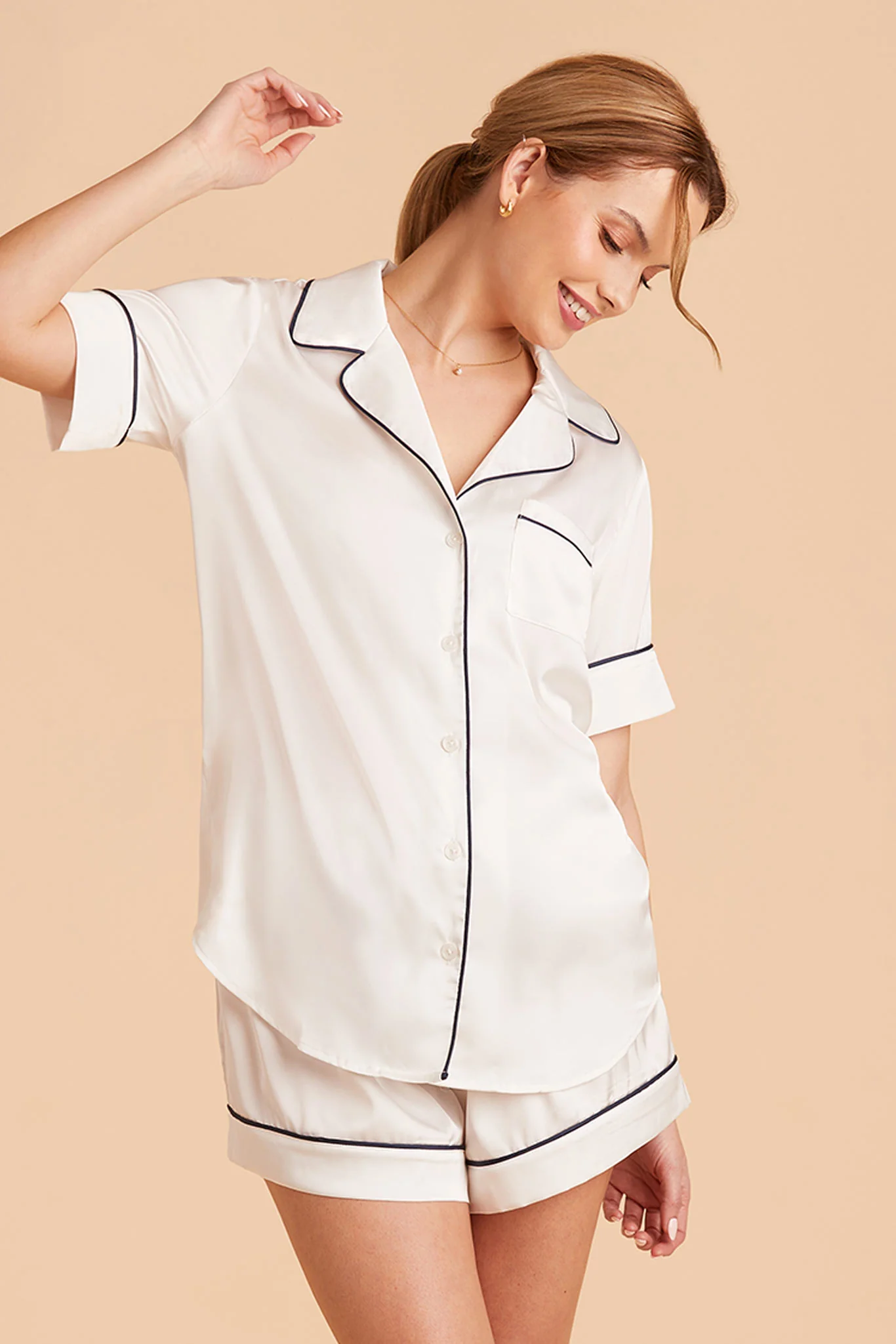 Jonny Matte Satin Pajama Set - Ivory - Image 4