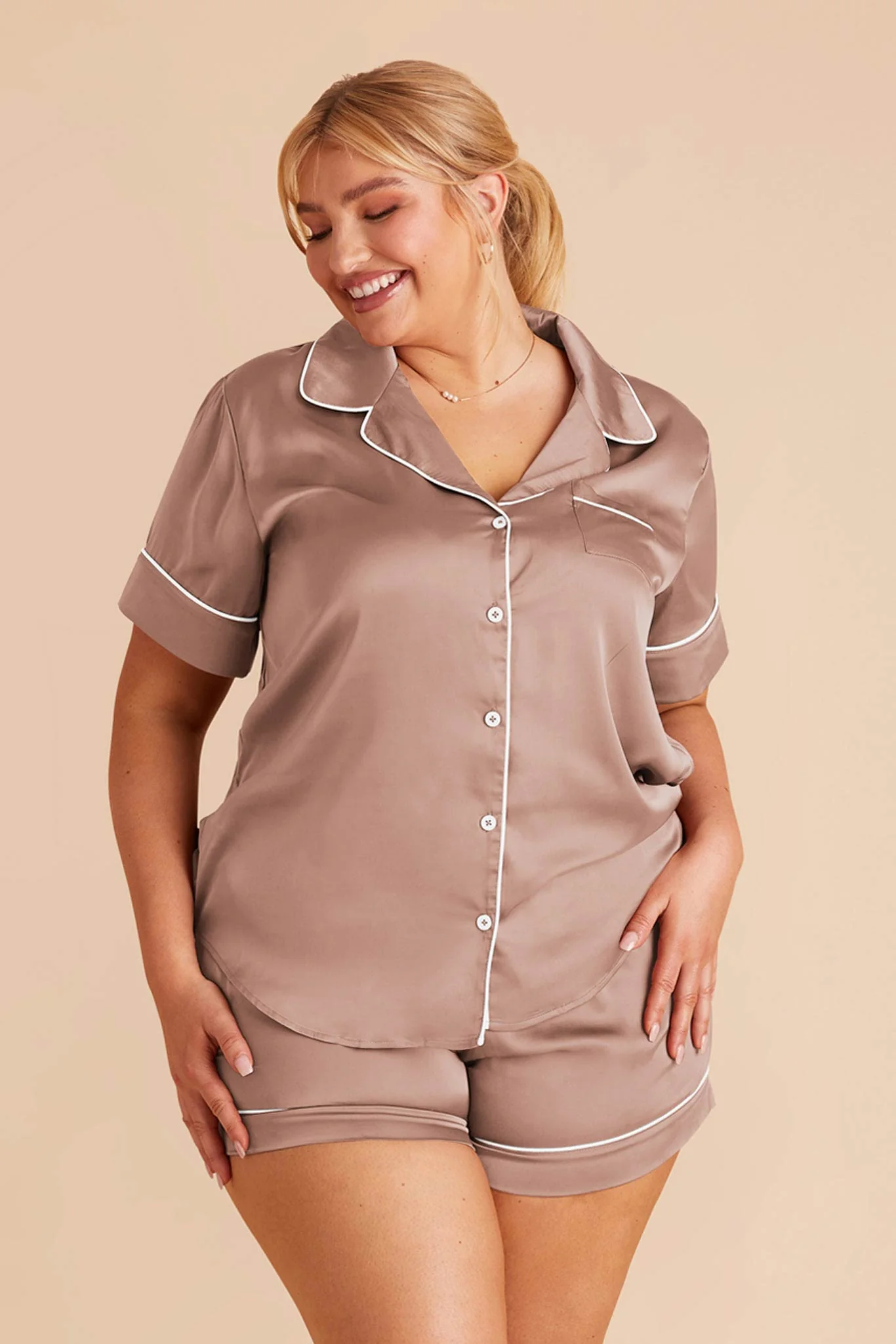 Jonny Matte Satin Pajama Set - Mocha - Image 10