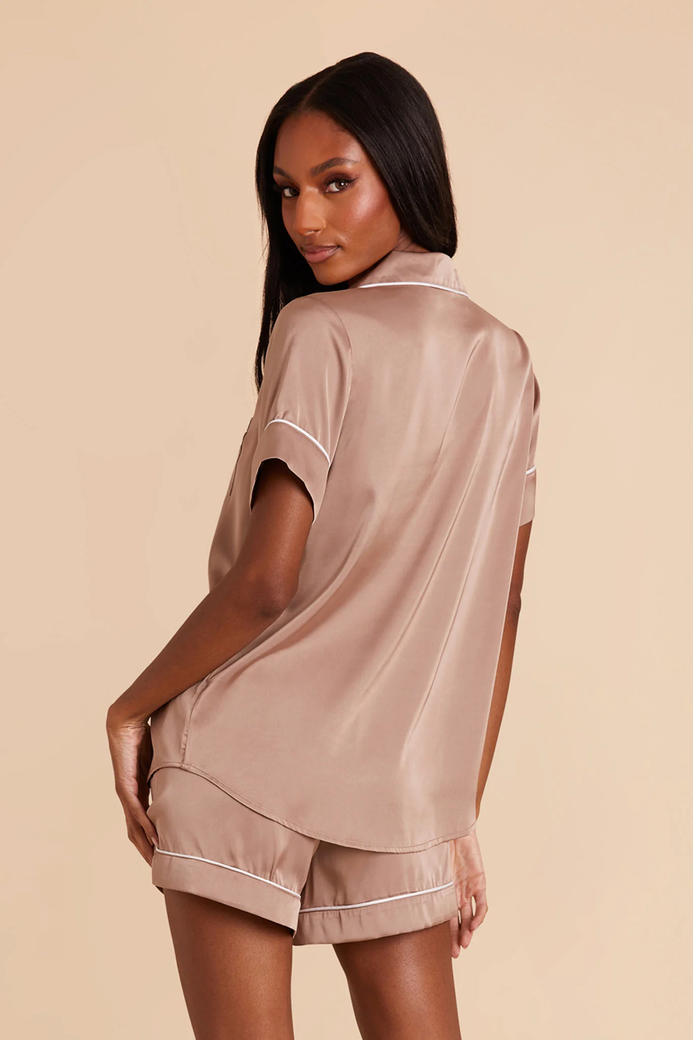 Jonny Matte Satin Pajama Set - Mocha - Image 6