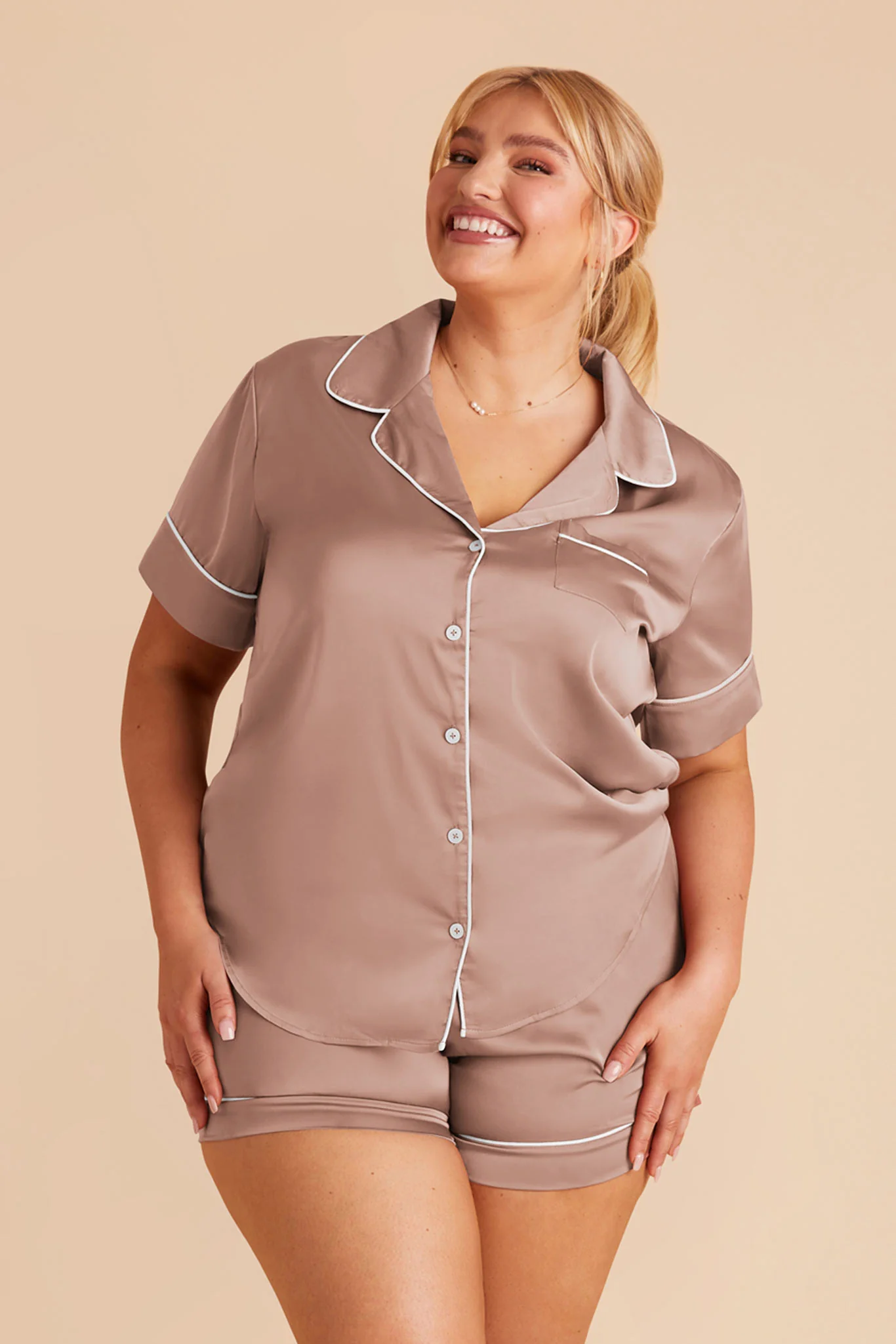 Jonny Matte Satin Pajama Set - Mocha - Image 8