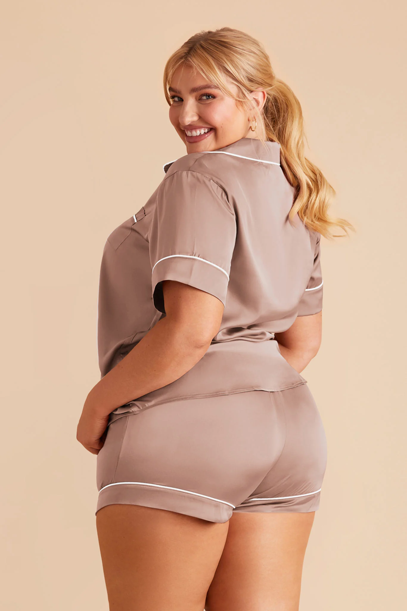 Jonny Matte Satin Pajama Set - Mocha - Image 9