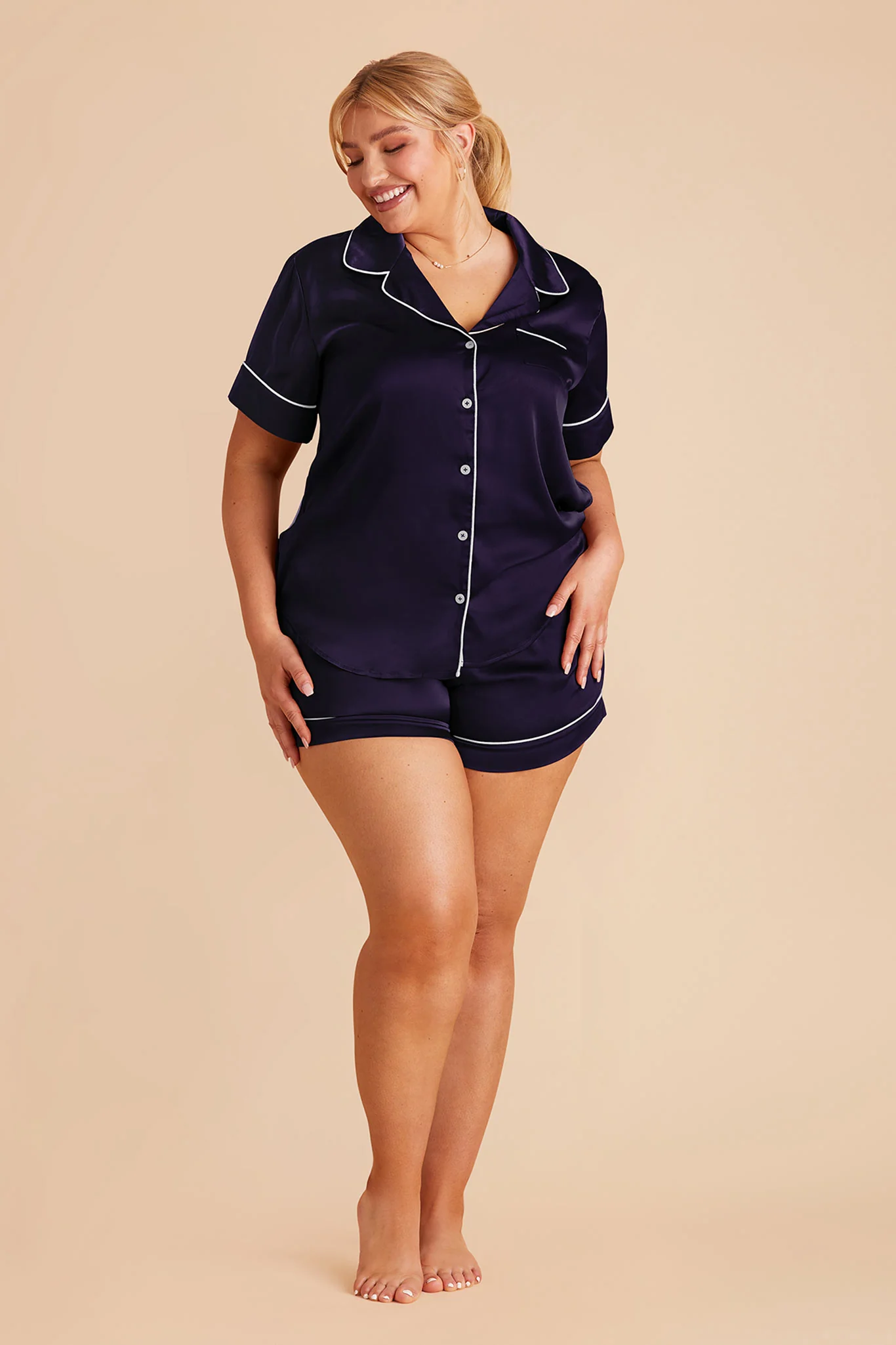 Jonny Matte Satin Pajama Set - Navy - Image 10