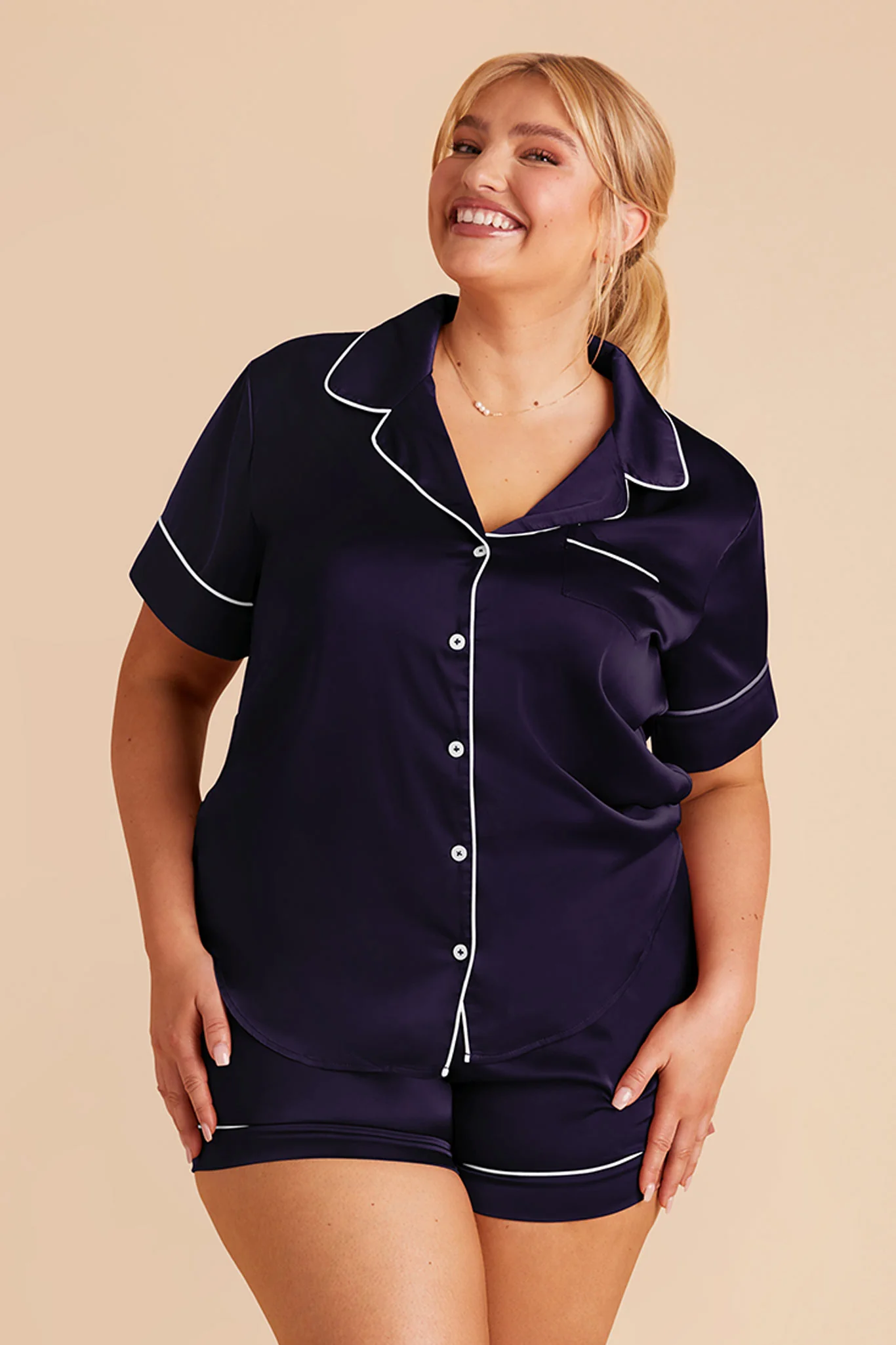 Jonny Matte Satin Pajama Set - Navy - Image 9