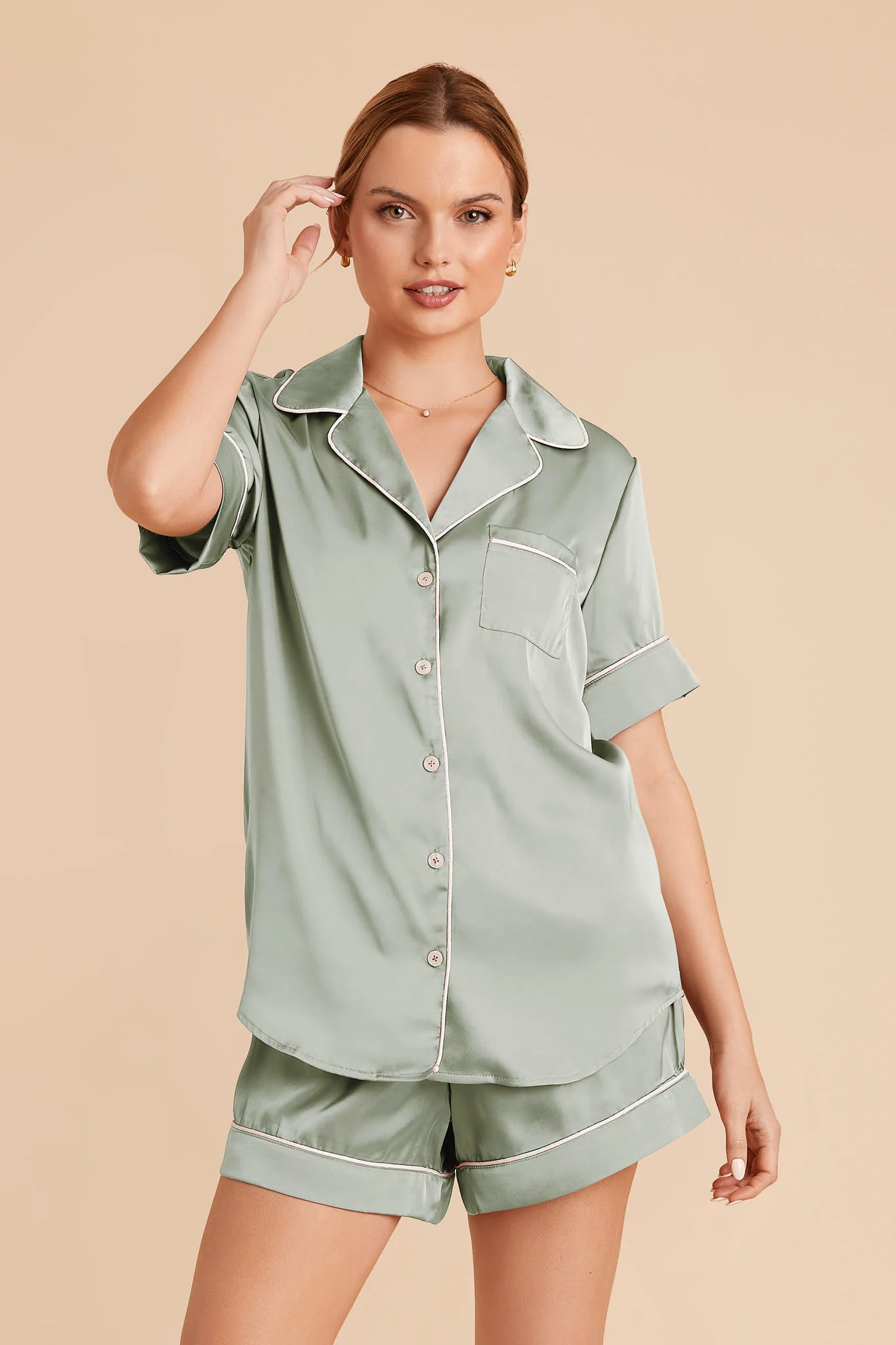 Jonny Matte Satin Pajama Set - Sage