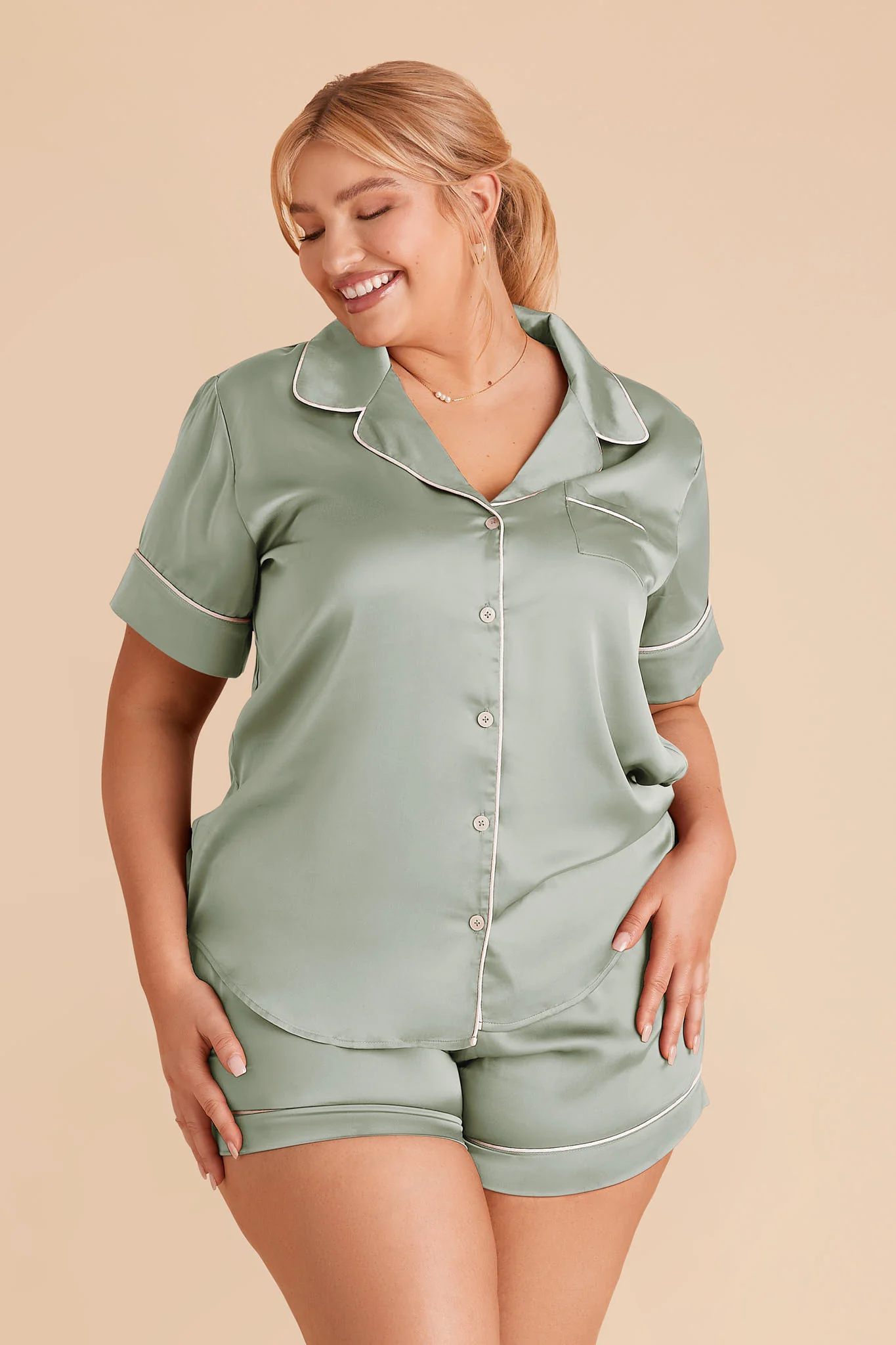 Jonny Matte Satin Pajama Set - Sage - Image 2